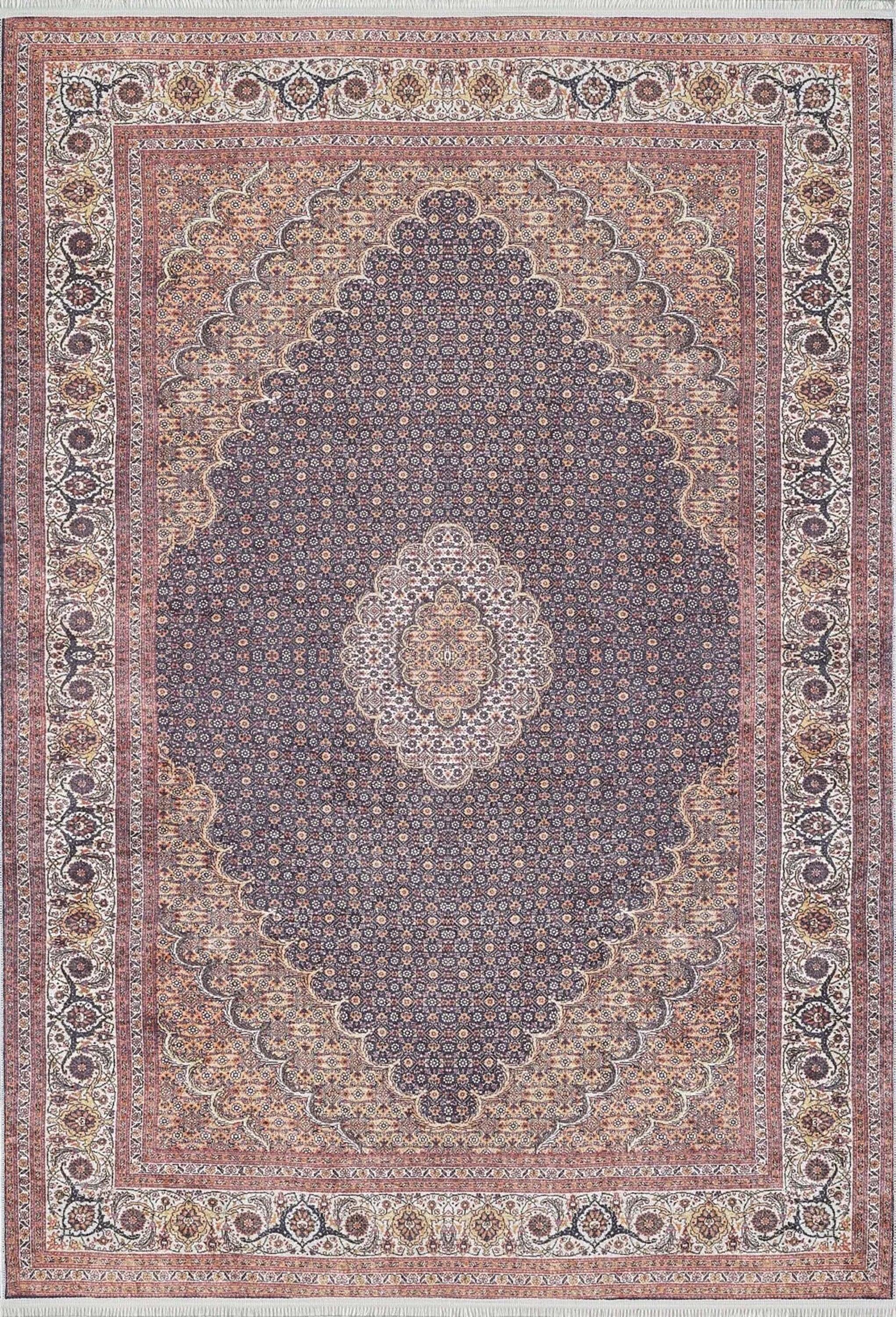 İran Kırmızı, Bej & Koyu Lacivert Madalyon Desenli Halı