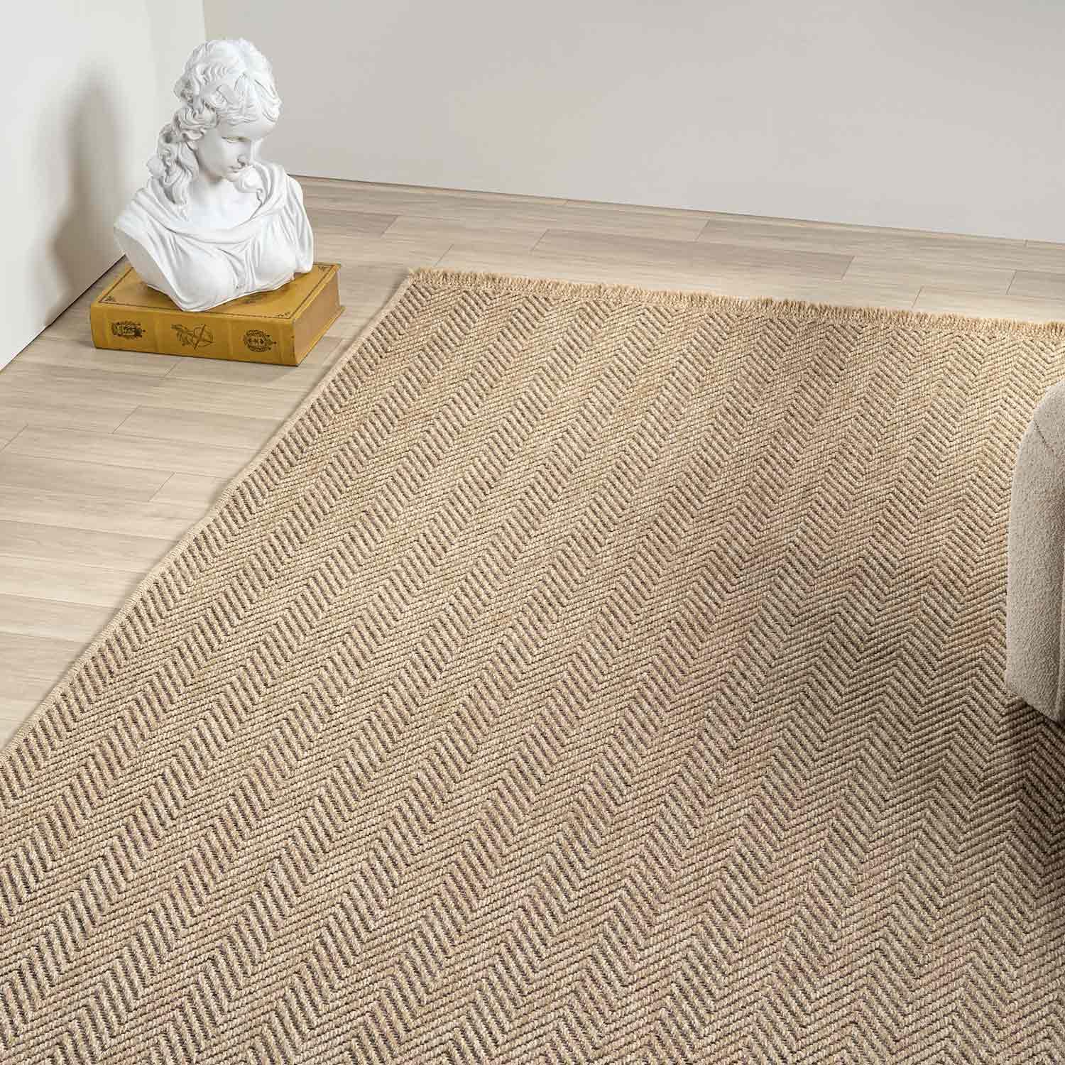 Kahve Bej Kılçık Desenli Modern Jüt Halı