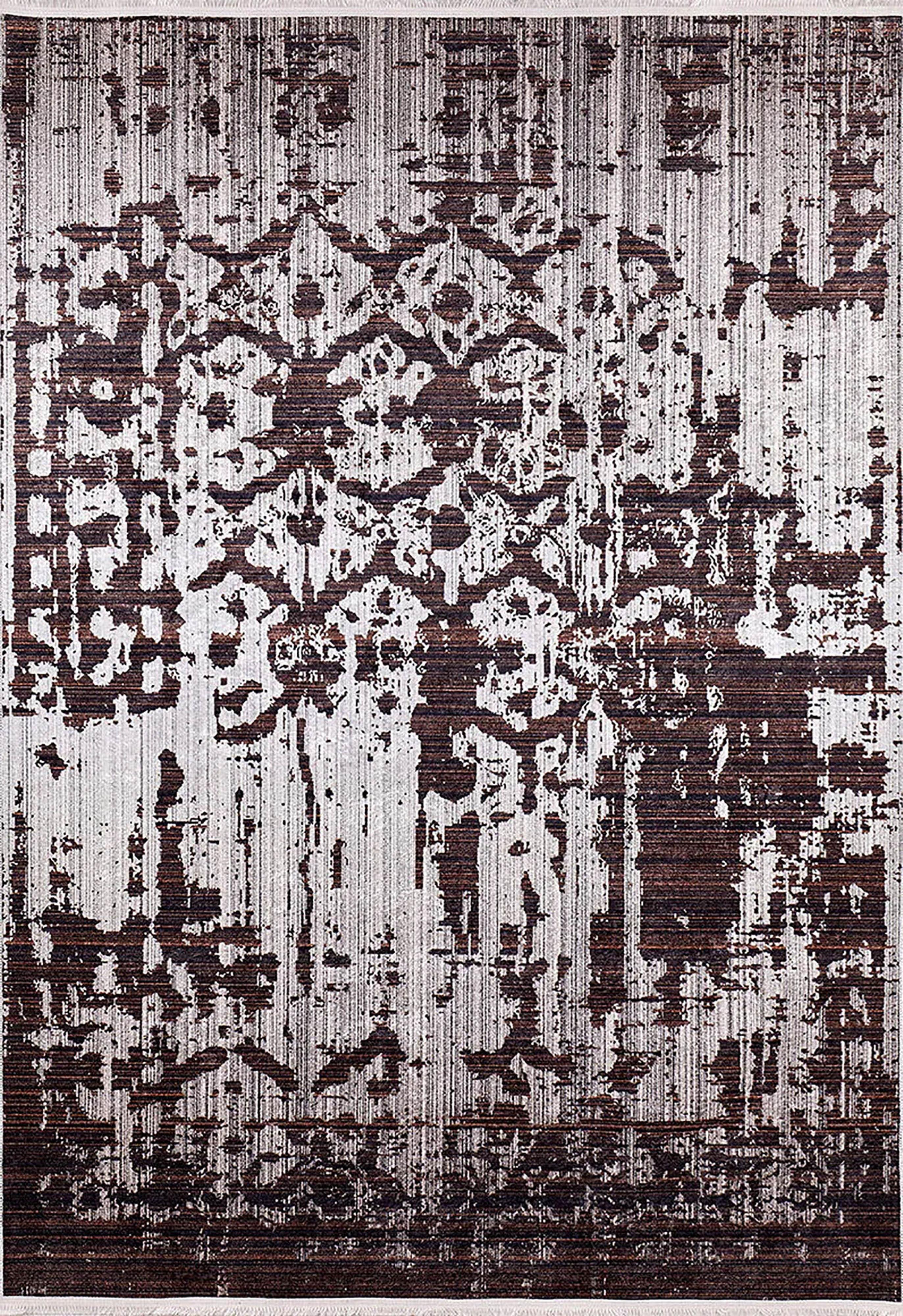 Kahve Beyaz Soyut Fırça Darbesi Desenli Halı