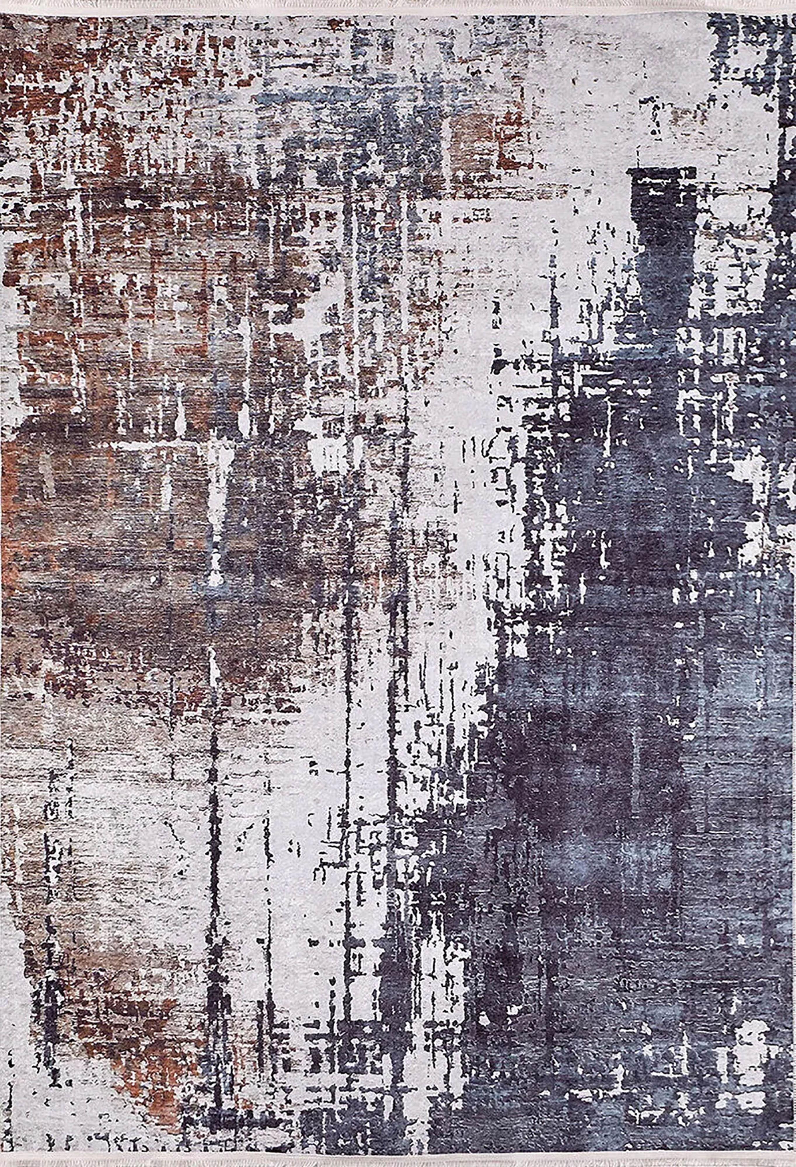 Kahve, Gri ve Beyaz Modern Soyut Sanat Halısı