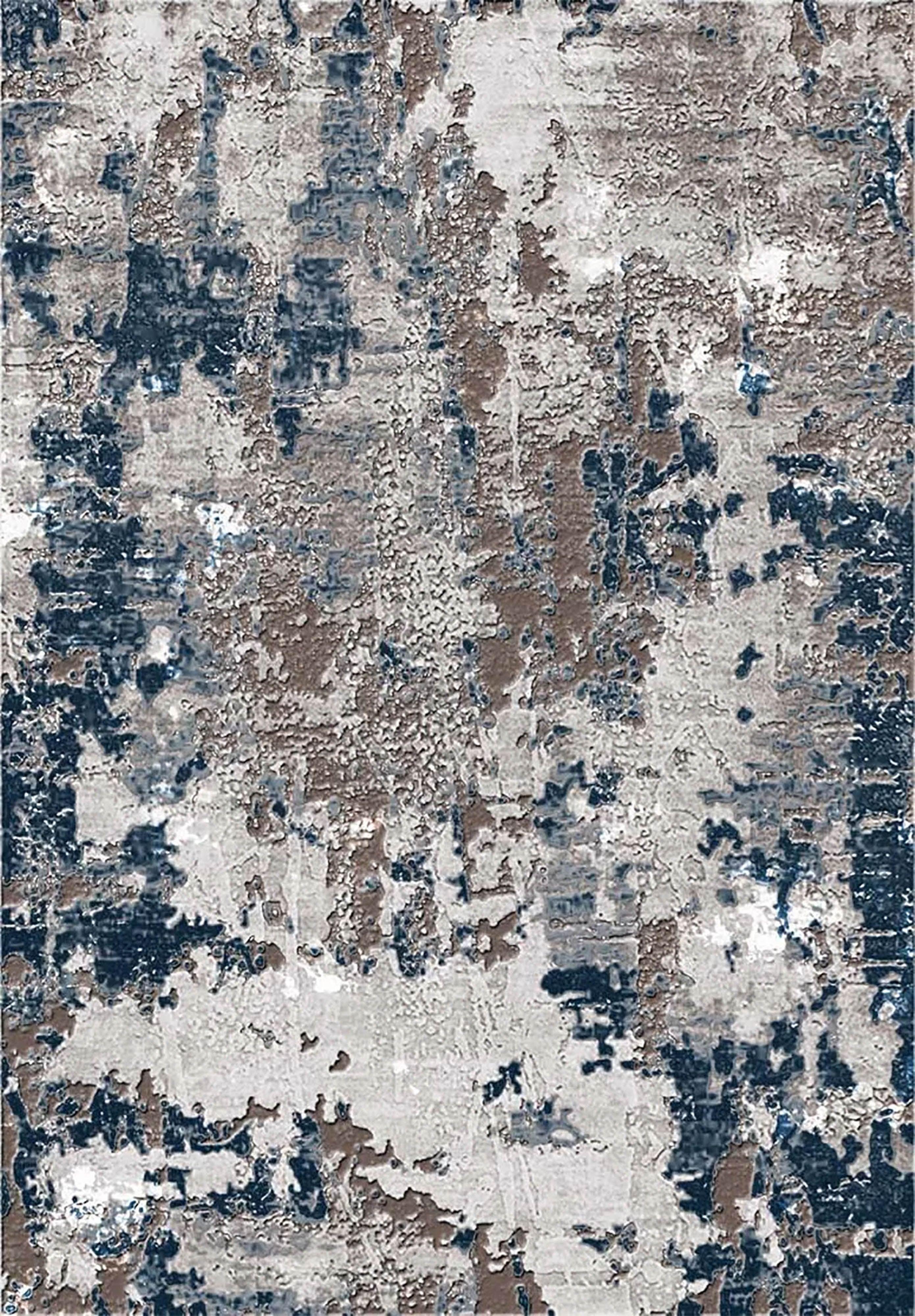 Kahve Mavi Soyut Modern Eskitme Halı