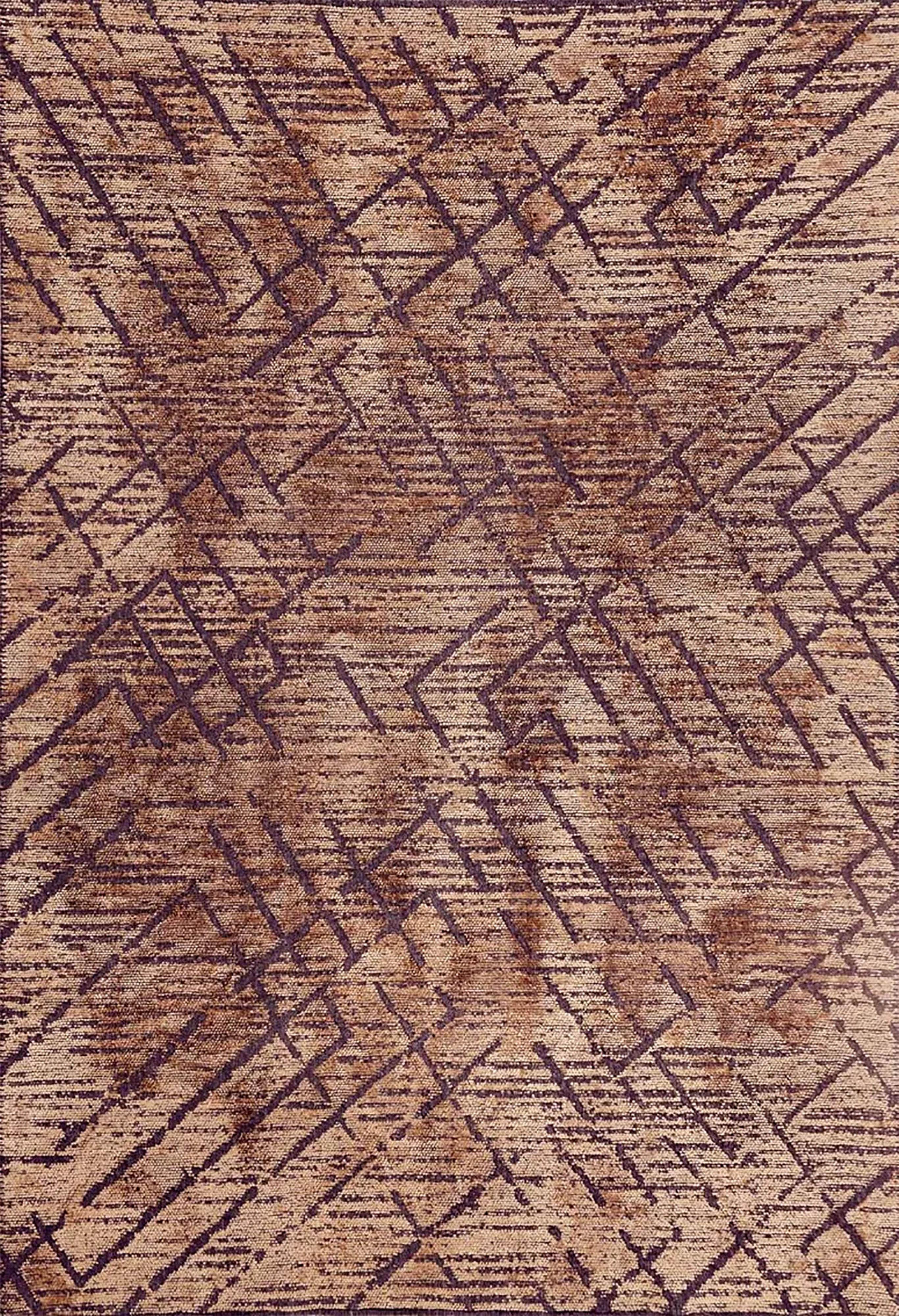Kahve Tonlu Izgara Desenli Modern Halı