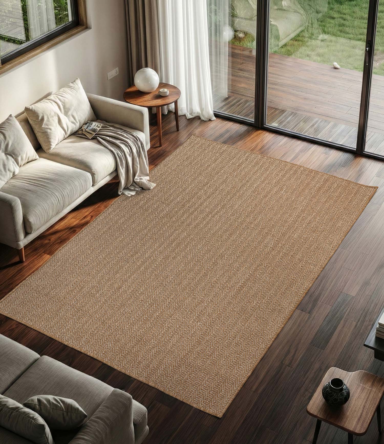 Kahve ve Beyaz Küçük Zikzak Sisal Halı - FM03W