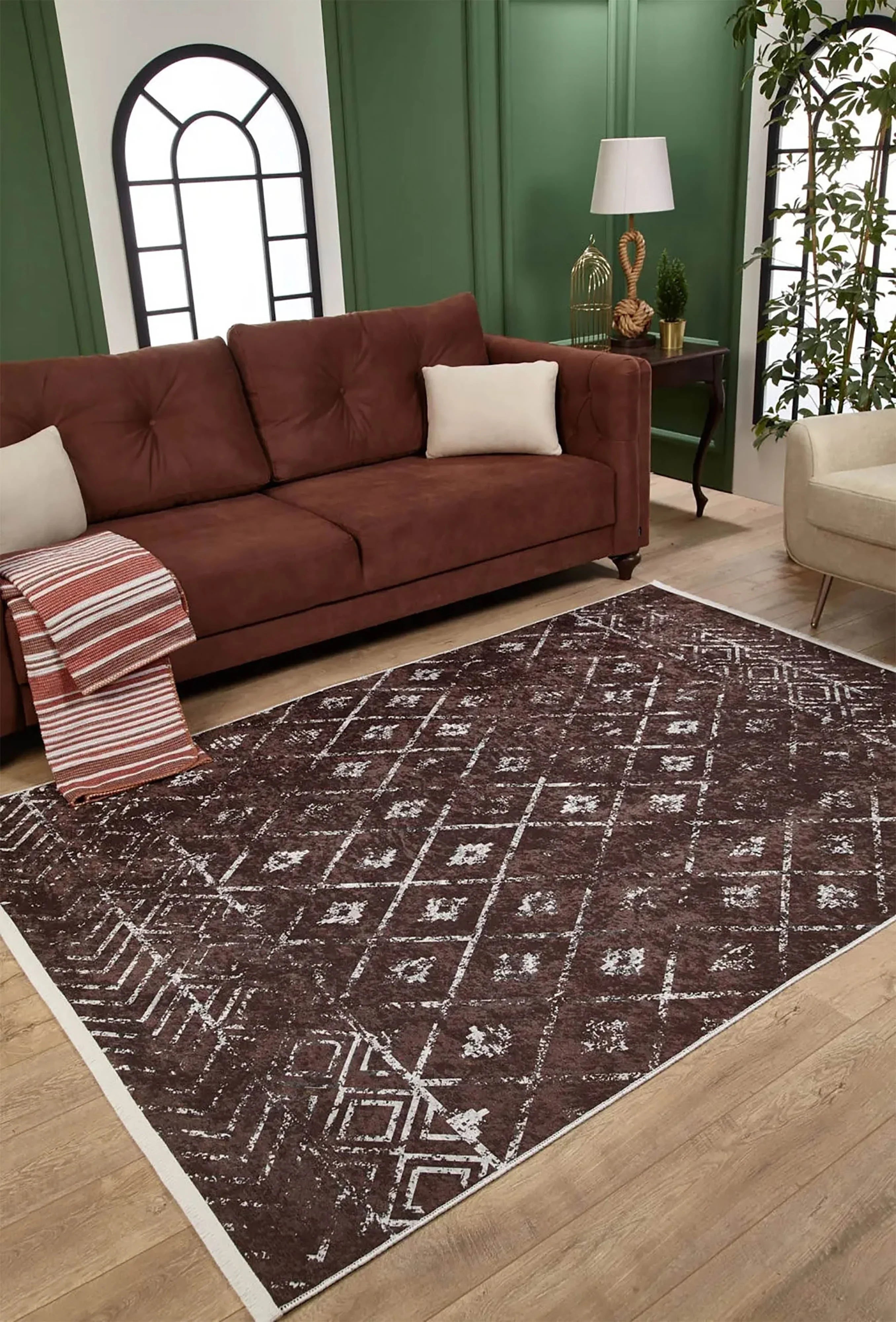 Kahverengi Geometrik Antika Benzersiz Vintage Halı
