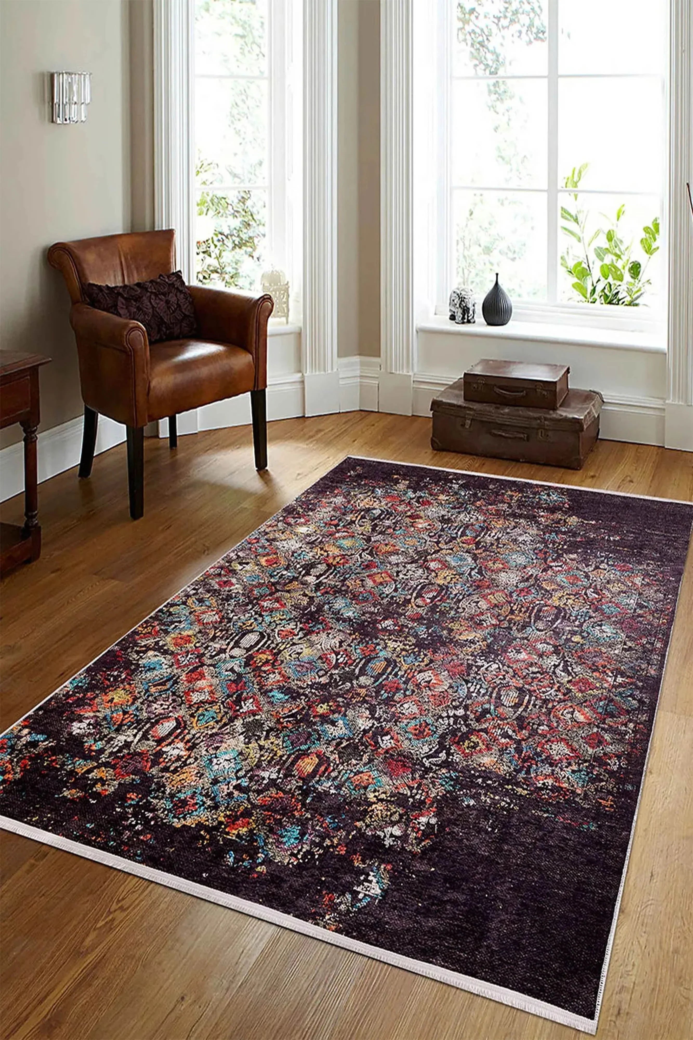 Kahverengi Modern Boho Geometrik Halı