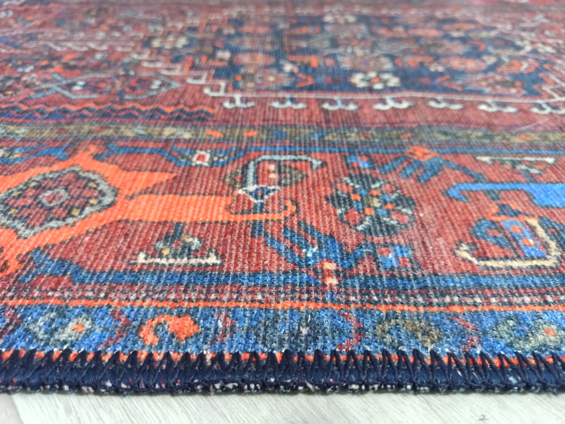 Kahverengi, Turuncu ve Lacivert Motifli Vintage Halı