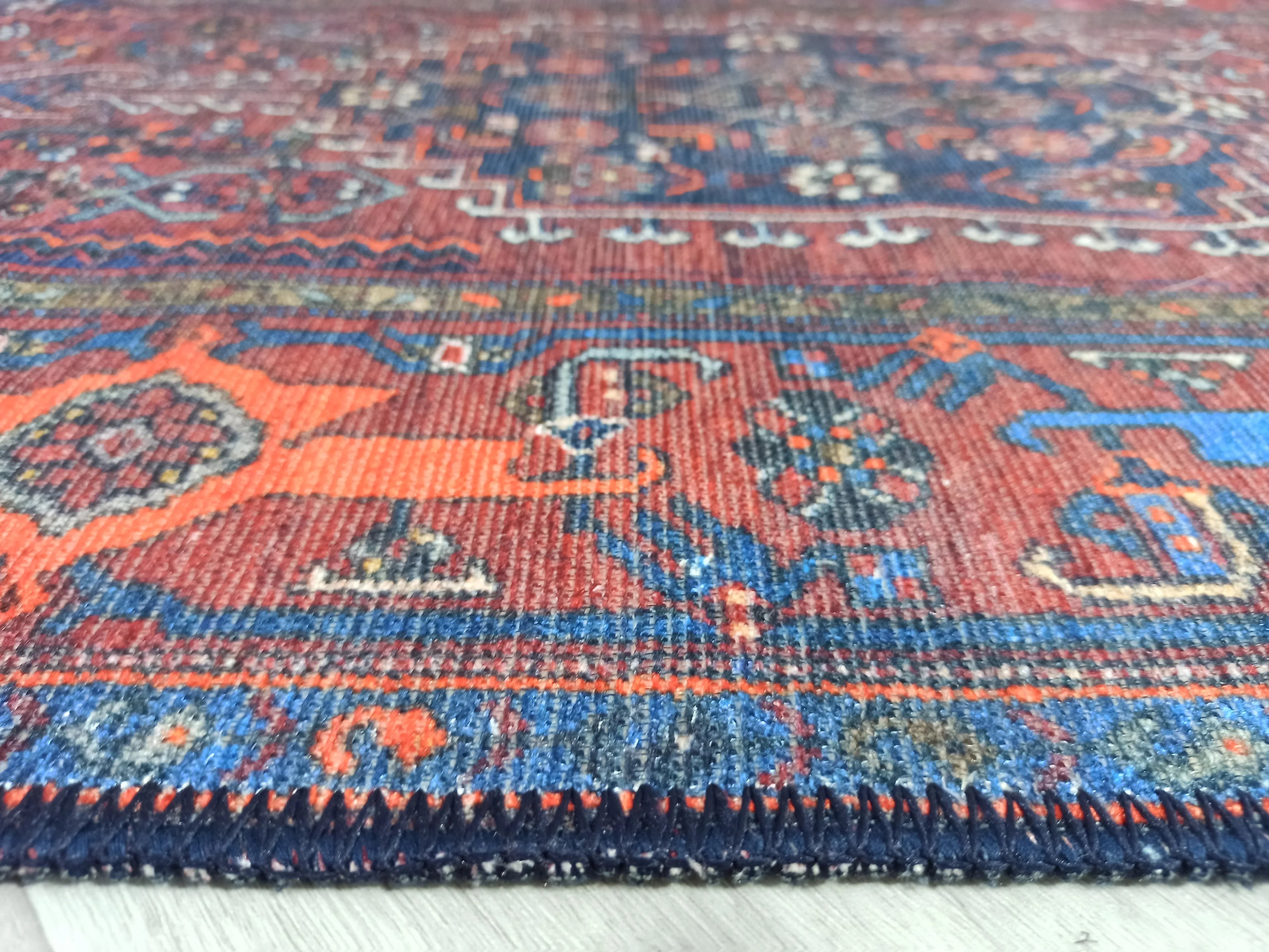 Kahverengi, Turuncu ve Lacivert Motifli Vintage Halı