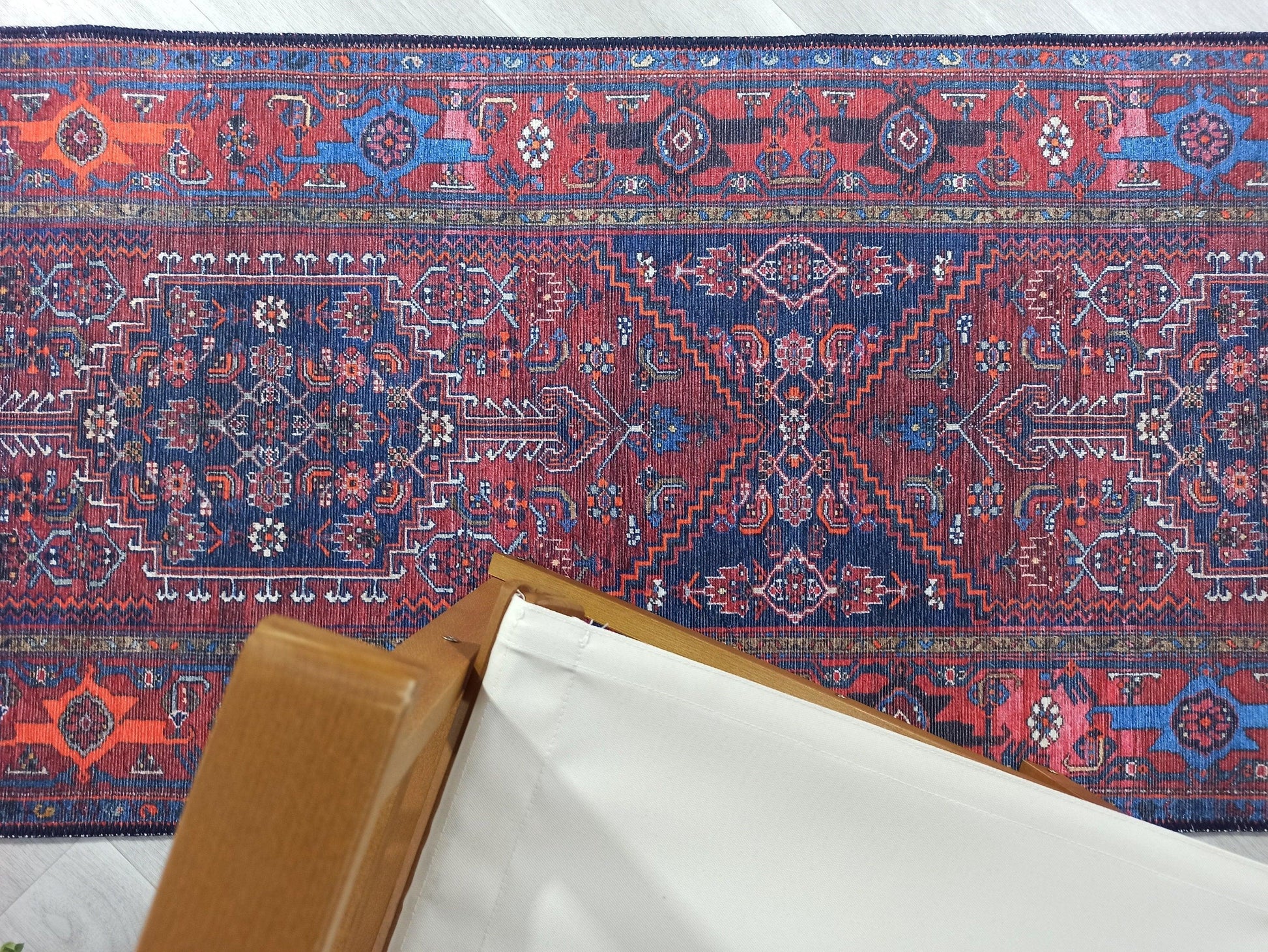 Kahverengi, Turuncu ve Lacivert Motifli Vintage Halı