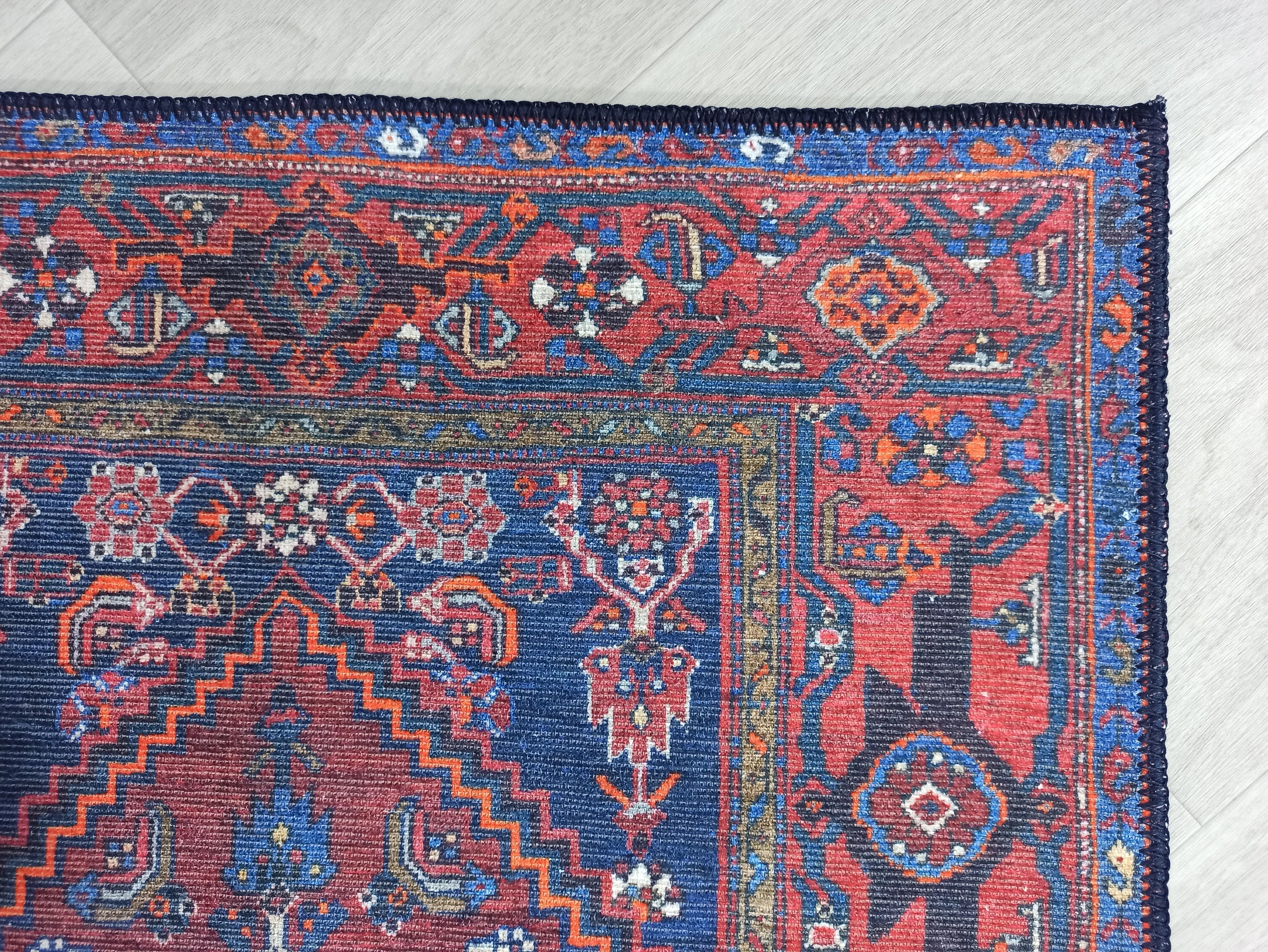 Kahverengi, Turuncu ve Lacivert Motifli Vintage Halı