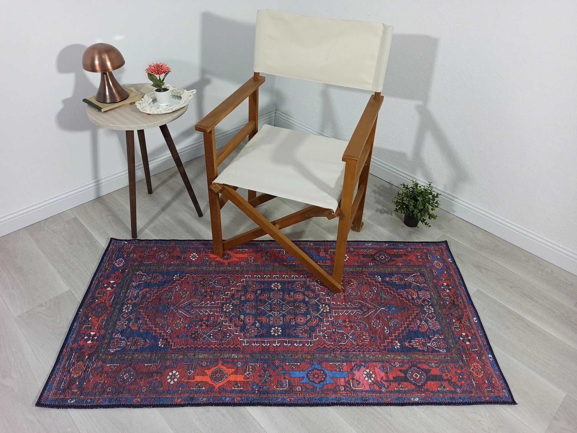 Kahverengi, Turuncu ve Lacivert Motifli Vintage Halı