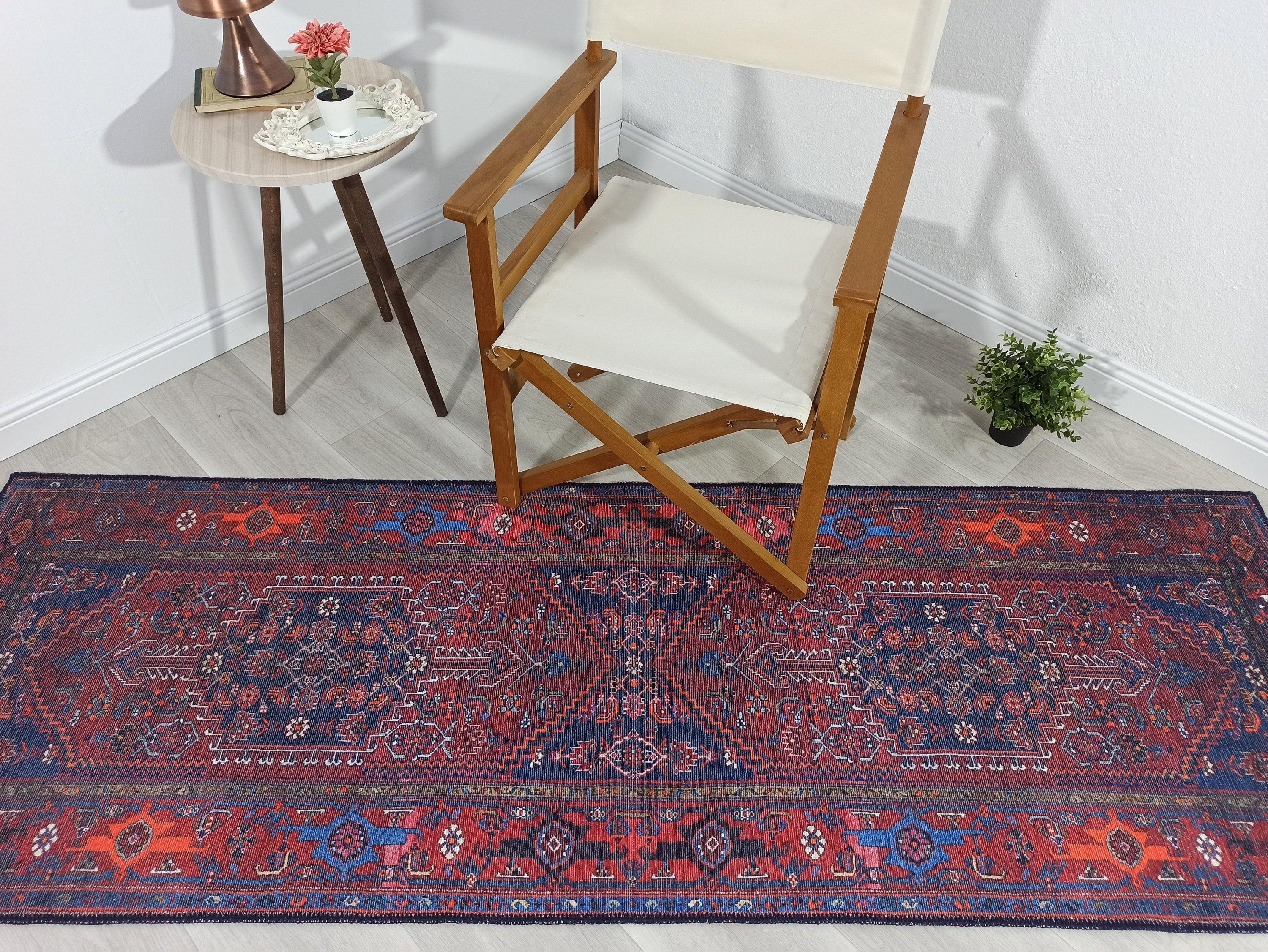 Kahverengi, Turuncu ve Lacivert Motifli Vintage Halı
