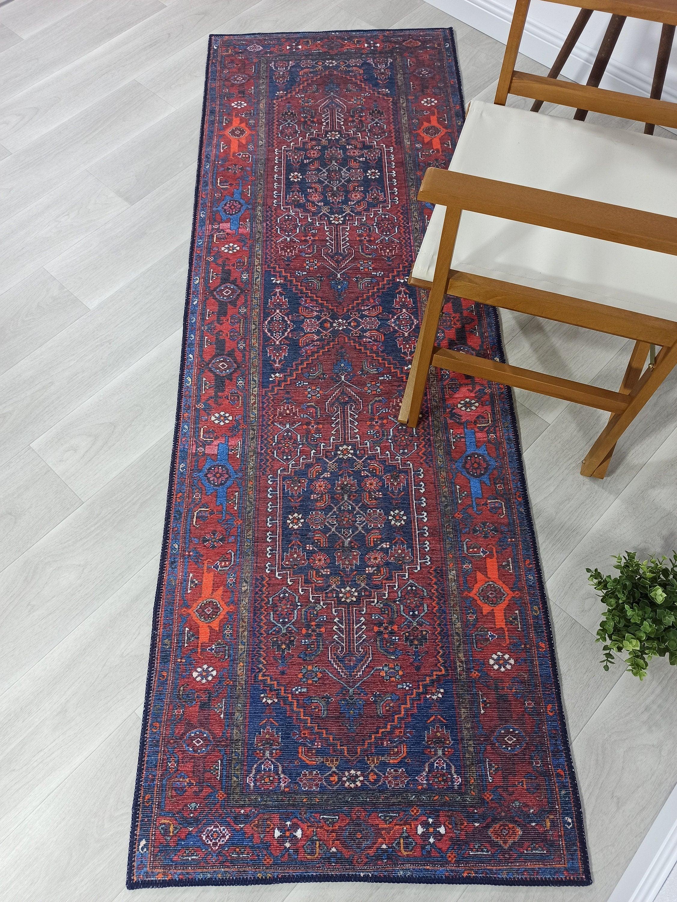 Kahverengi, Turuncu ve Lacivert Motifli Vintage Halı