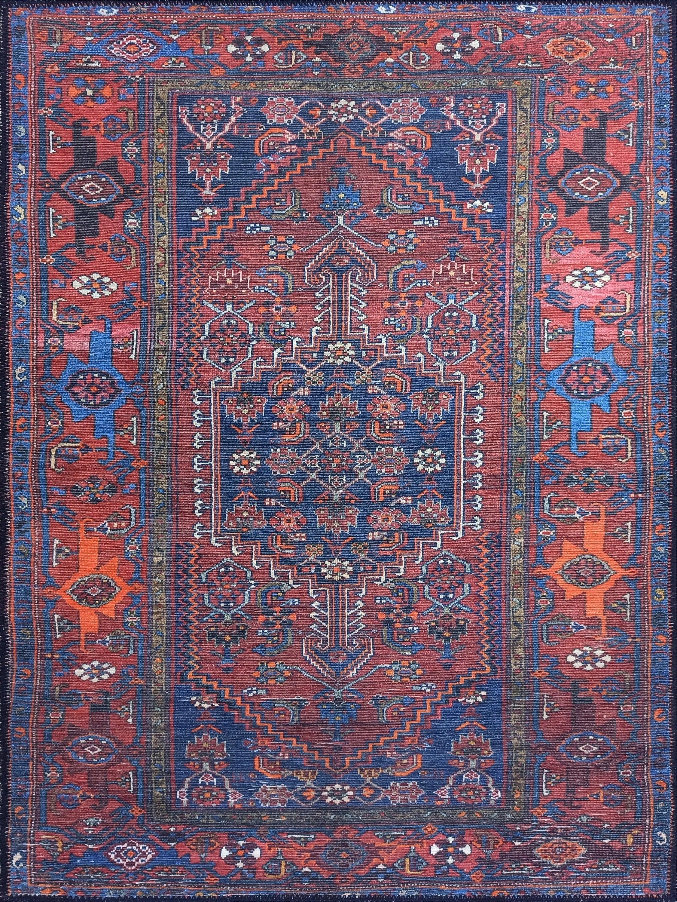 Kahverengi, Turuncu ve Lacivert Motifli Vintage Halı