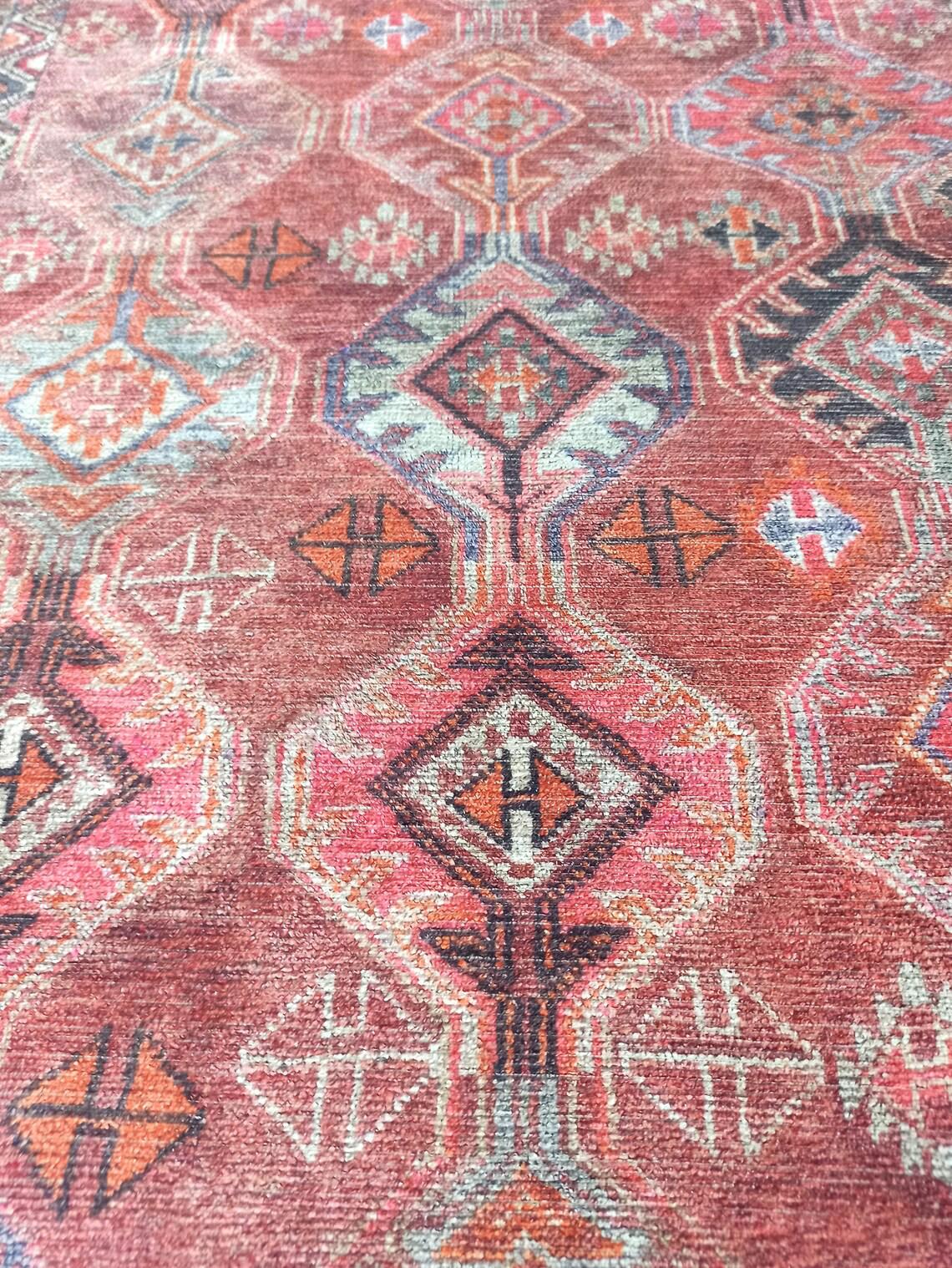 Terracotta ve Turuncu Elmas Desenli Vintage Halı