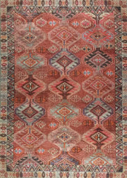 Terracotta ve Turuncu Elmas Desenli Vintage Halı