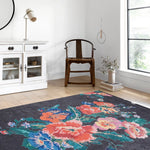 Karabakh Rose Patterned Black Rug - SH2001GUS