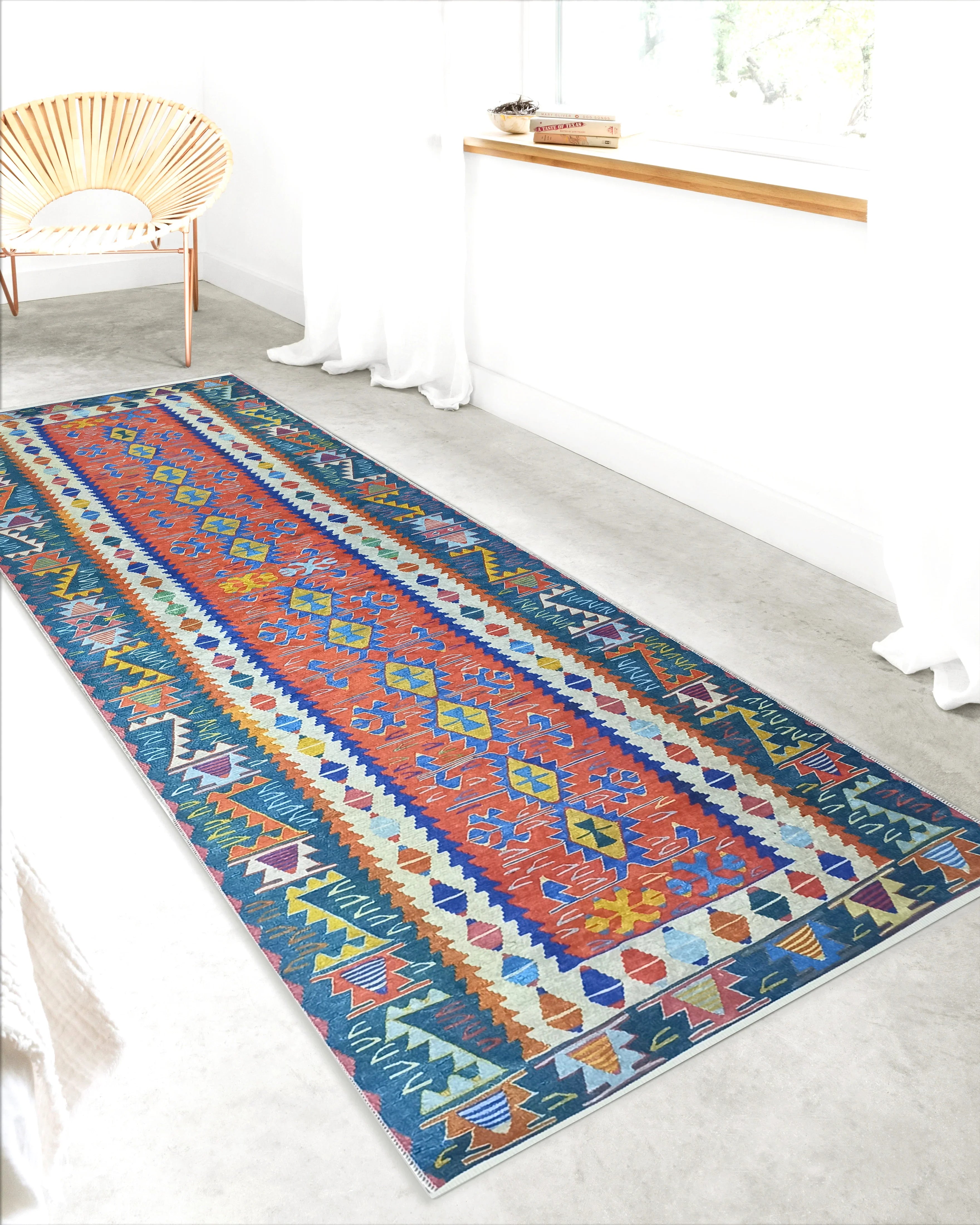 Kilim Tarzı Çok Renkli Modern Çizgili Halı