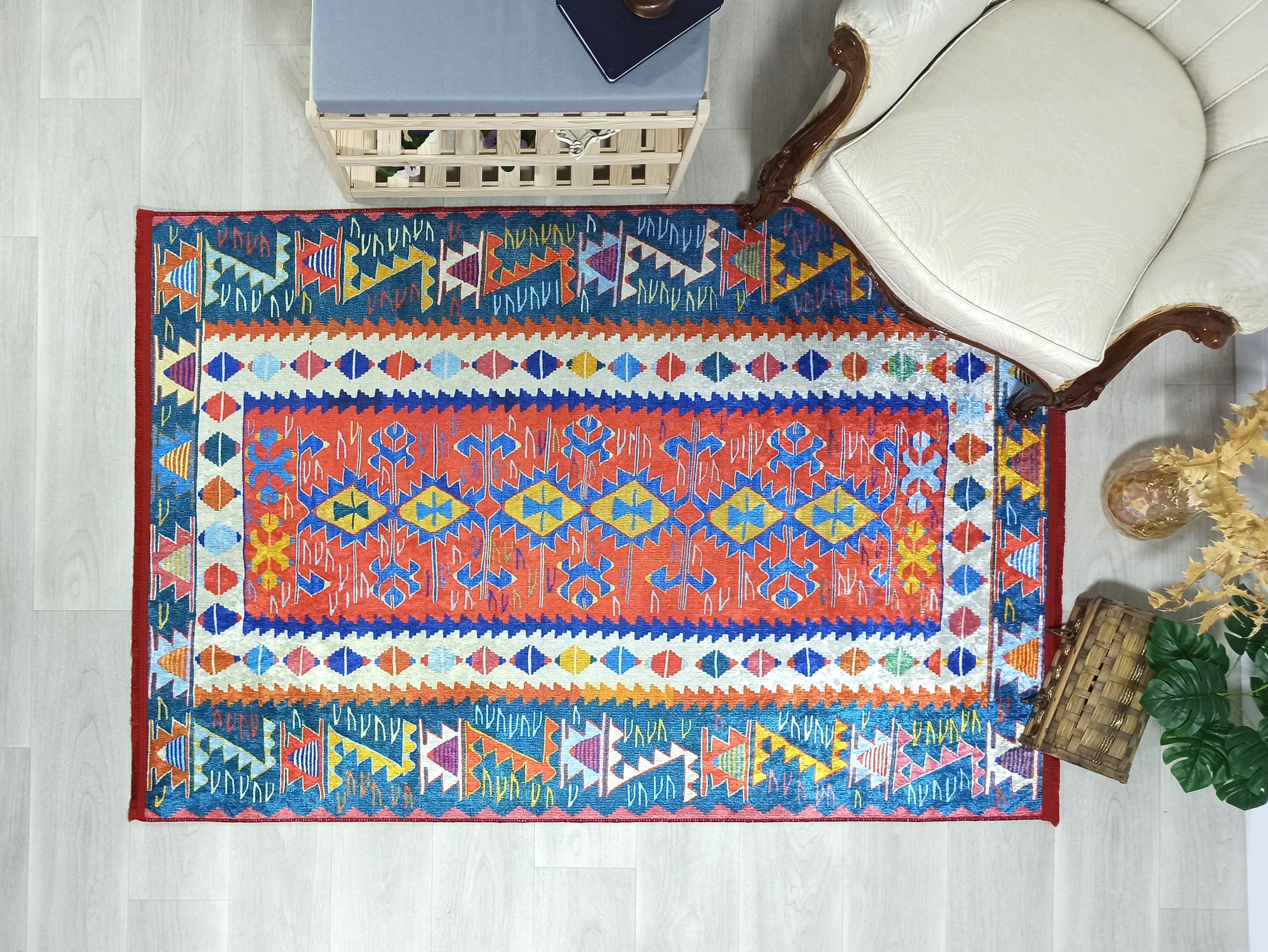 Kilim Tarzı Çok Renkli Modern Çizgili Halı