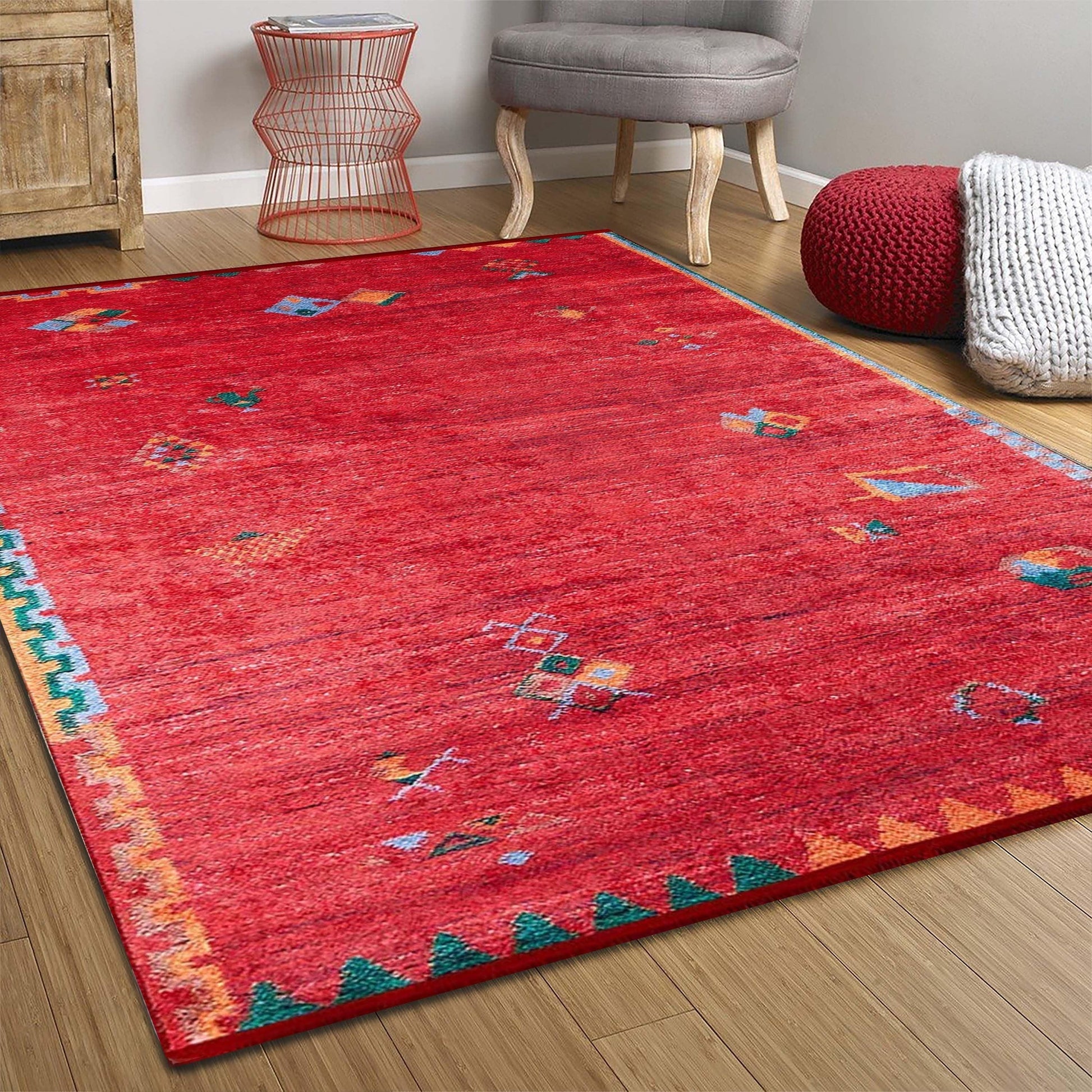 Kiremit Kırmızı Geometrik Desenli Uşak Kilim Halı