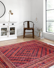 Kiremit Kırmızı ve Lacivert Geometrik Desenli Anadolu Kilim Halı