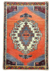 Kiremit Turuncu ve Mercan Kırmızı Renkli Vintage Halısı