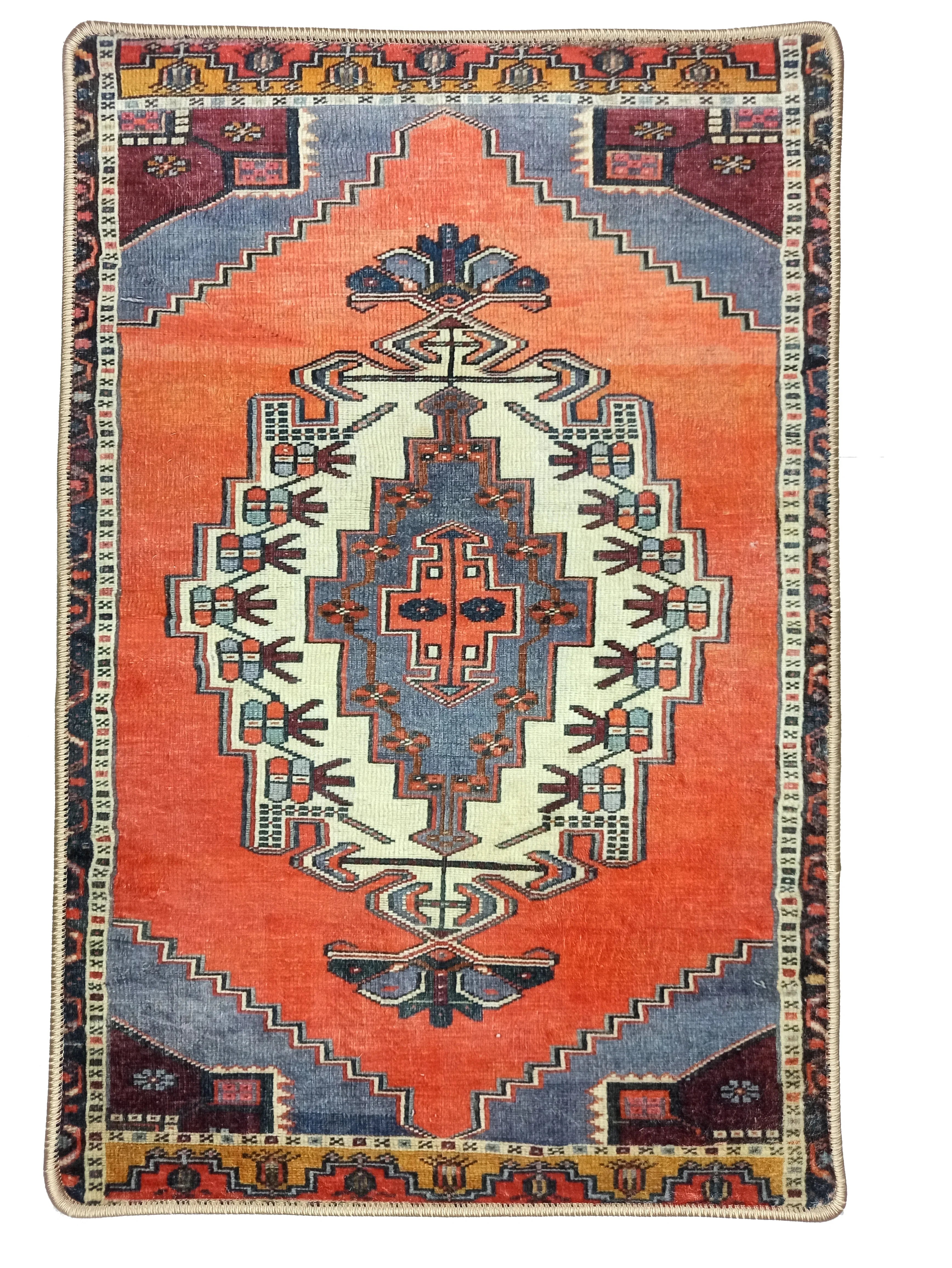 Kiremit Turuncu ve Mercan Kırmızı Renkli Vintage Halısı