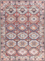 Kiremit ve Geometrik Desenli Vintage Halı