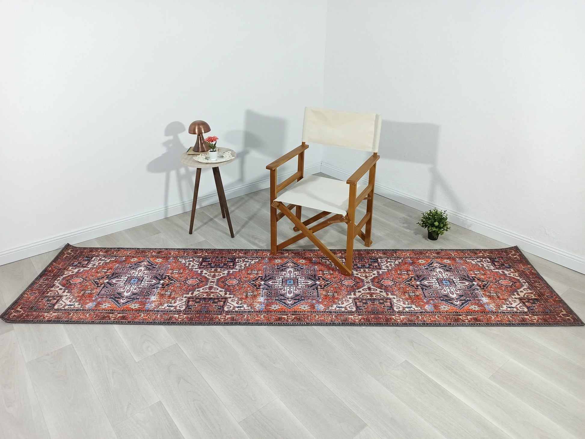 Kiremit ve Turuncu Tonlu İran Tarzı Vintage Halı