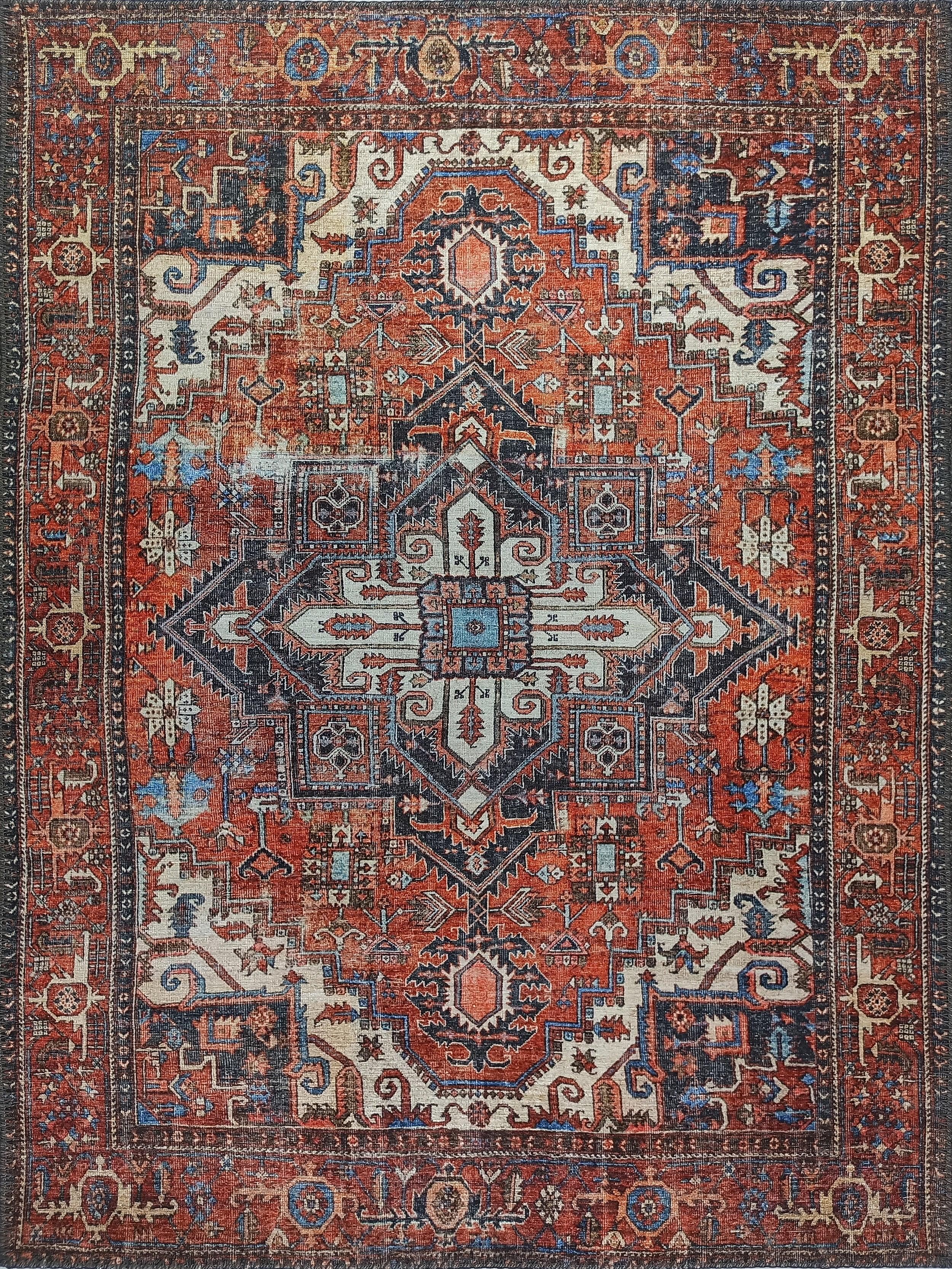 Kiremit ve Turuncu Tonlu İran Tarzı Vintage Halı