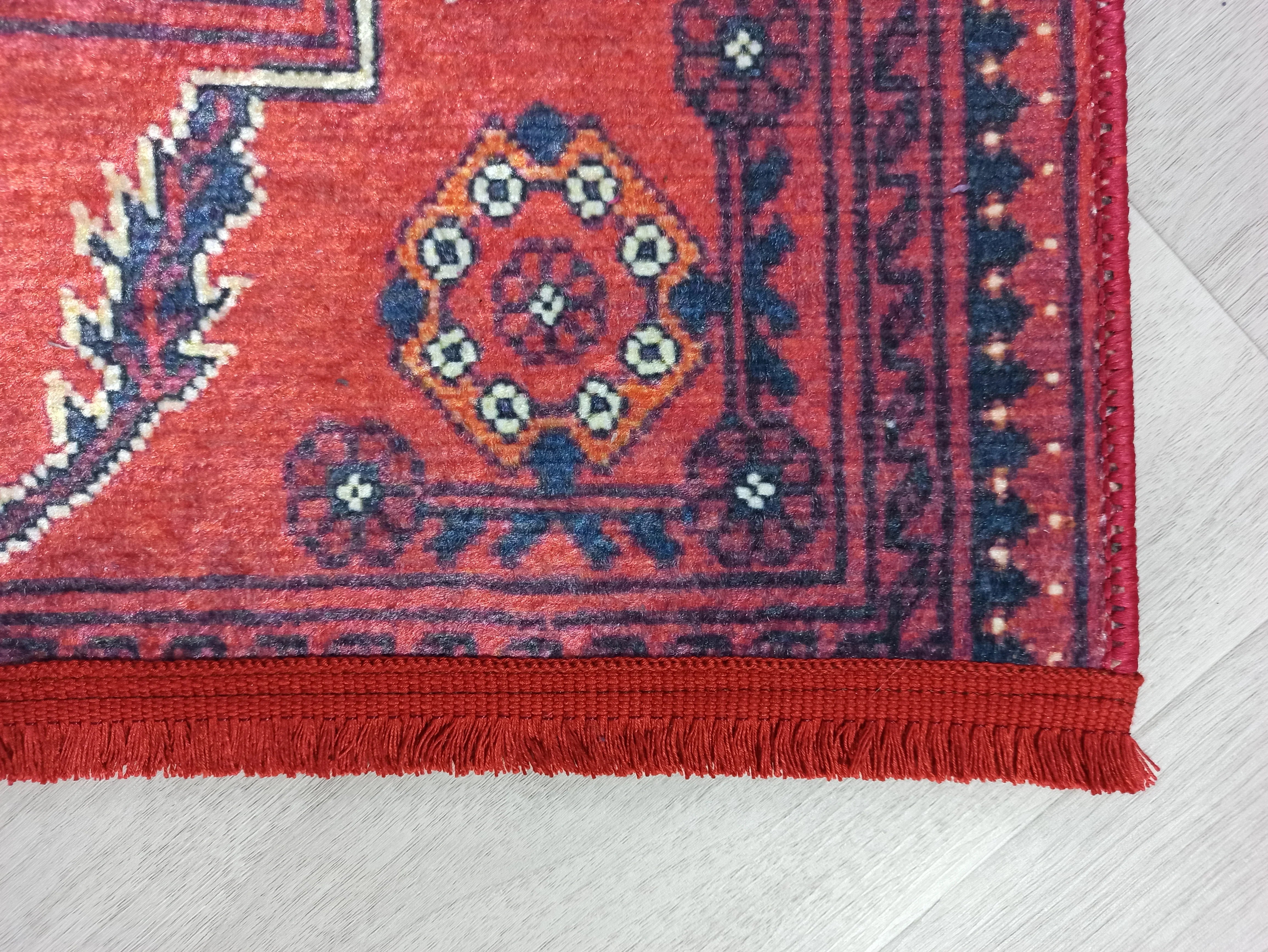 Kırmızı Bej Geometrik Desenli Anadolu Kilim Halı