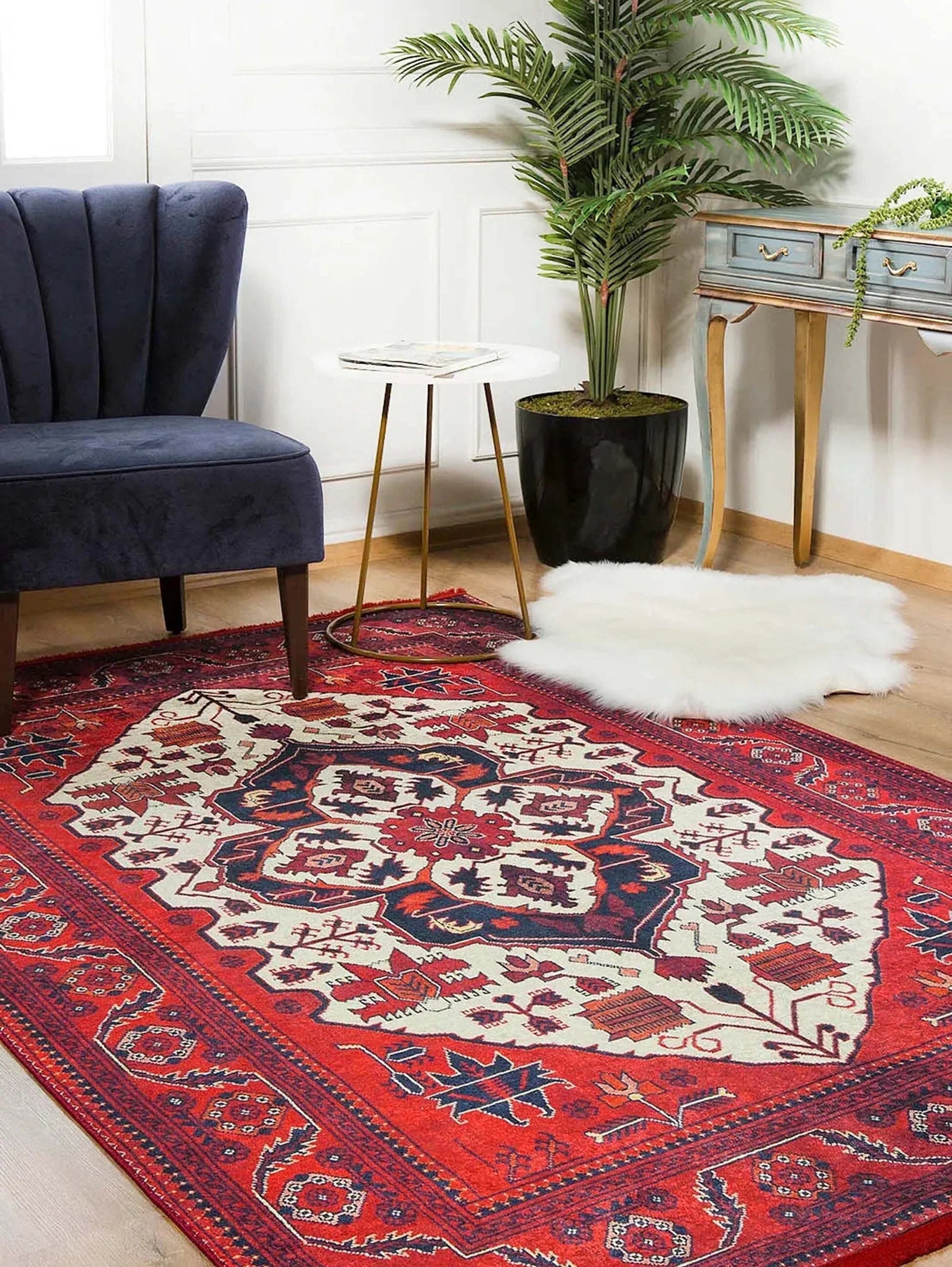 Kırmızı Bej Geometrik Desenli Anadolu Kilim Halı