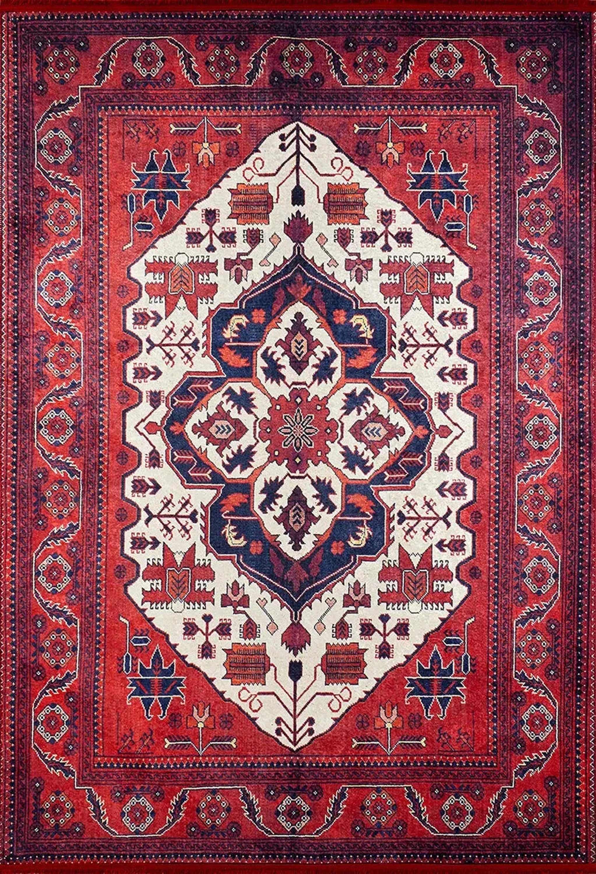 Kırmızı Bej Geometrik Desenli Anadolu Kilim Halı