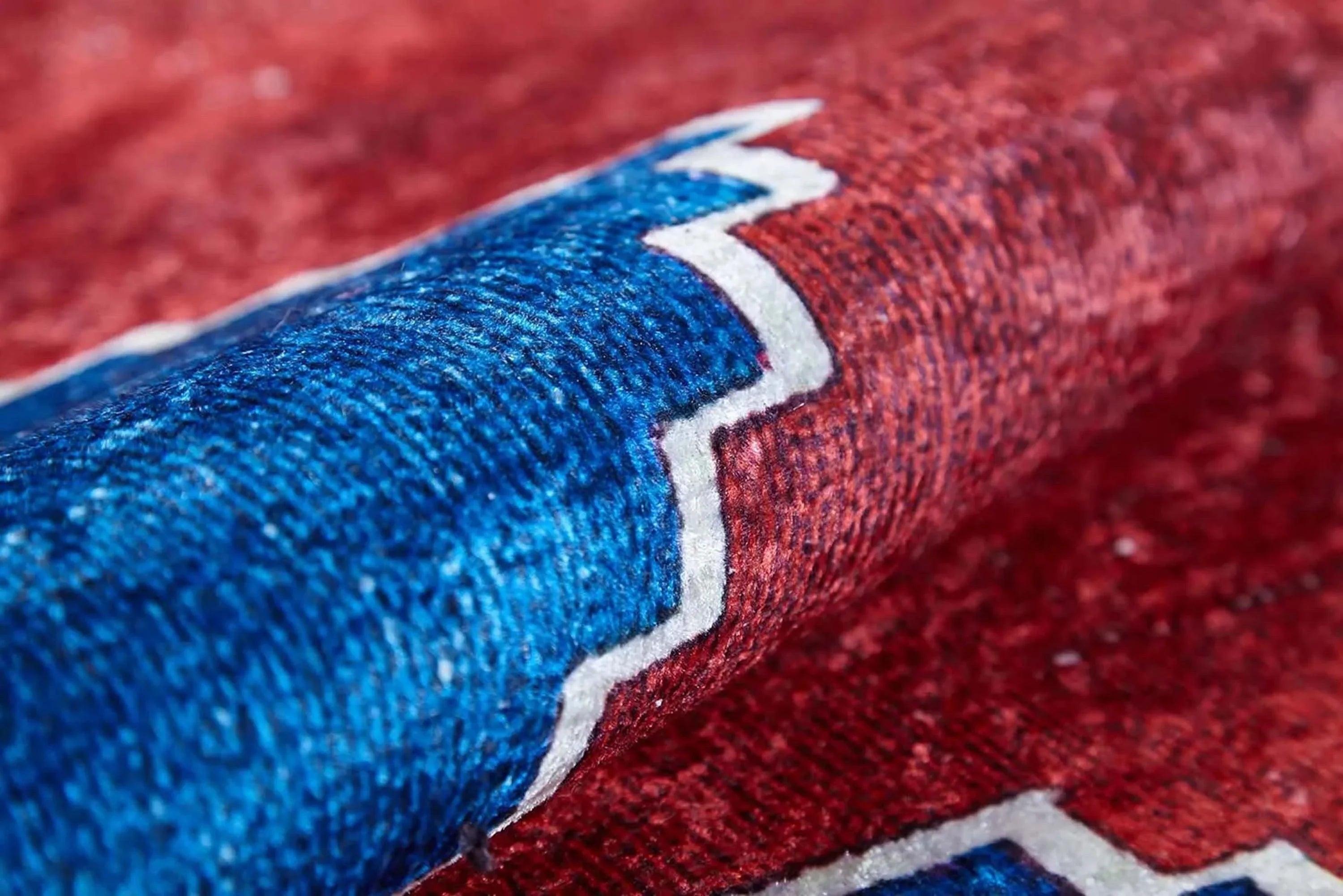 Kırmızı Mavi Geometrik Desenli Düz Dokuma Kilim Halı
