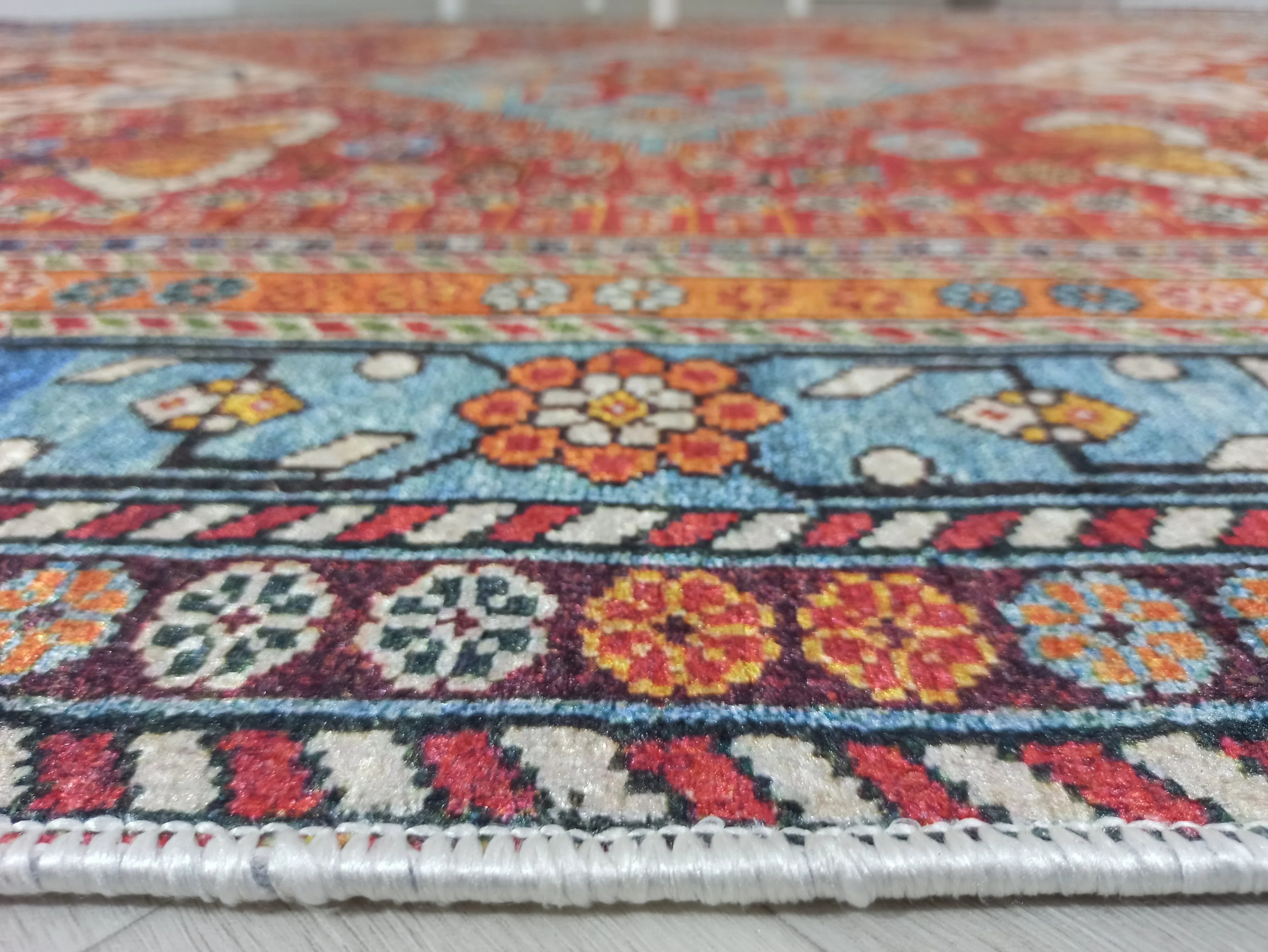 Kırmızı Mavi Vintage Otantik Halı