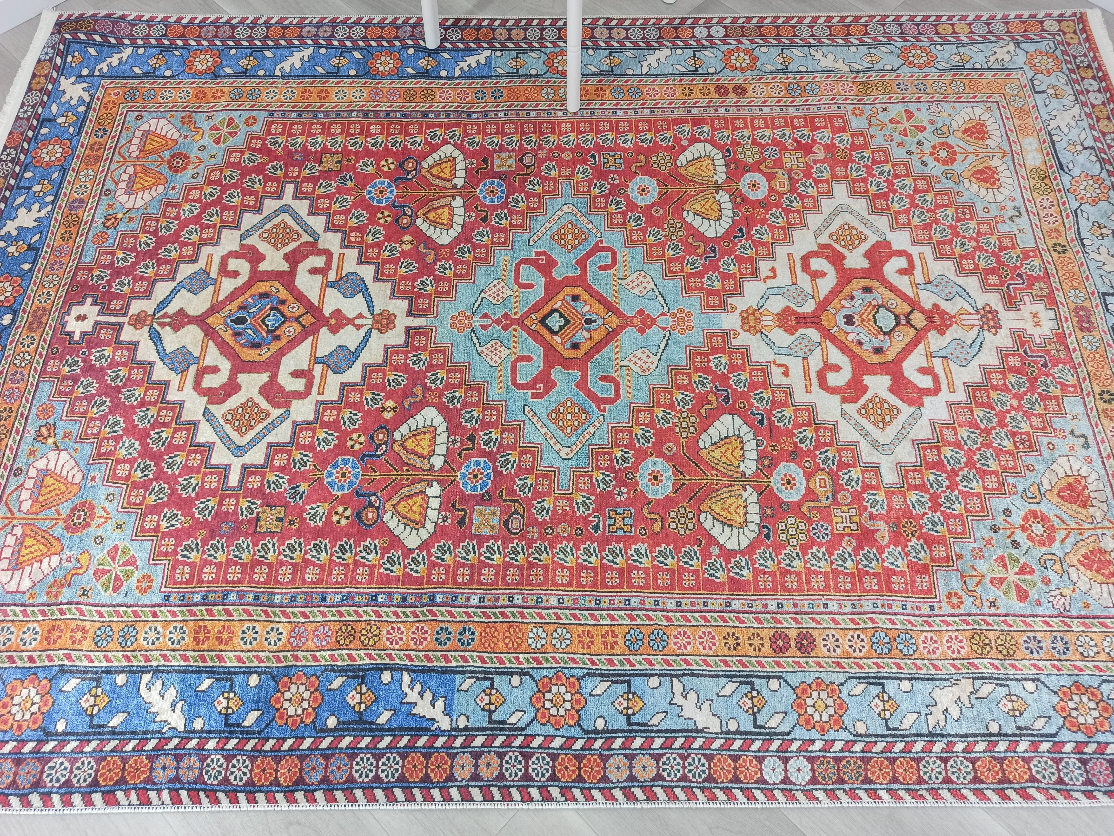 Kırmızı Mavi Vintage Otantik Halı