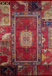 Kırmızı Otantik Desenli Patchwork Görünümlü Halı