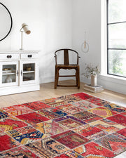 Kırmızı Patchwork Görünümlü Desenli Halı