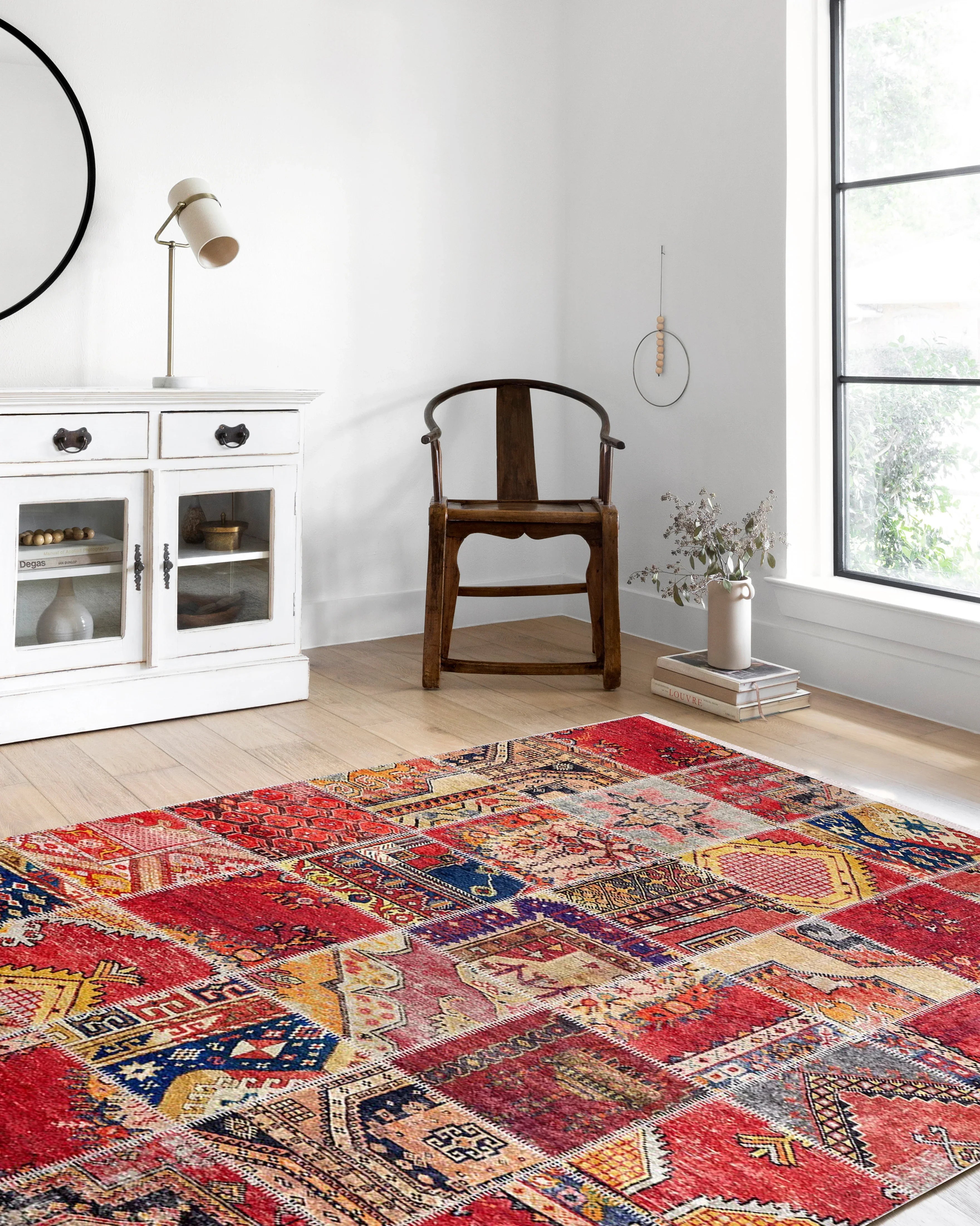 Kırmızı Patchwork Görünümlü Desenli Halı