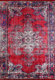 Kırmızı Siyah Vintage Medallion Desenli Halı