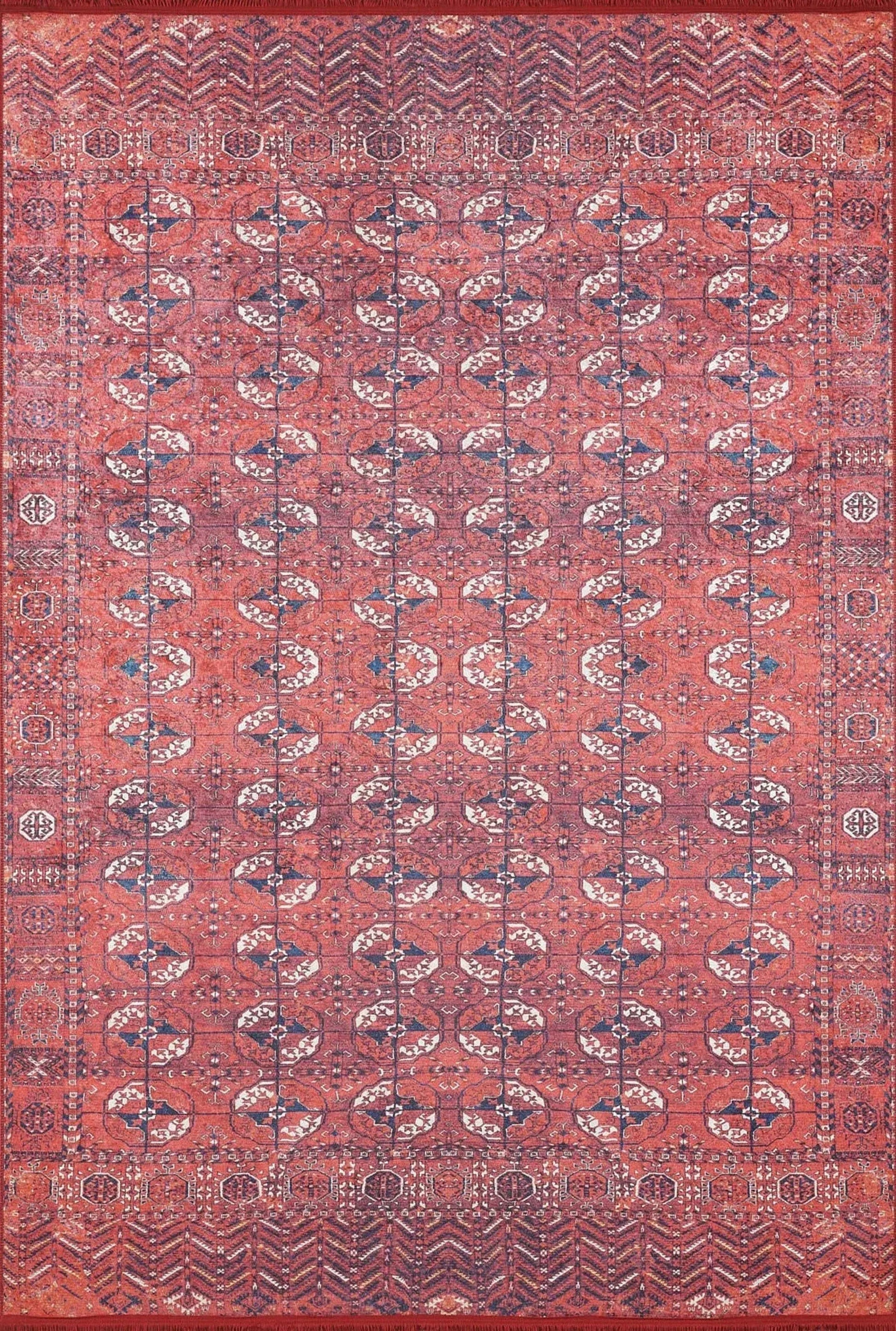 Kırmızı Vintage Eskitme Desenli Halı