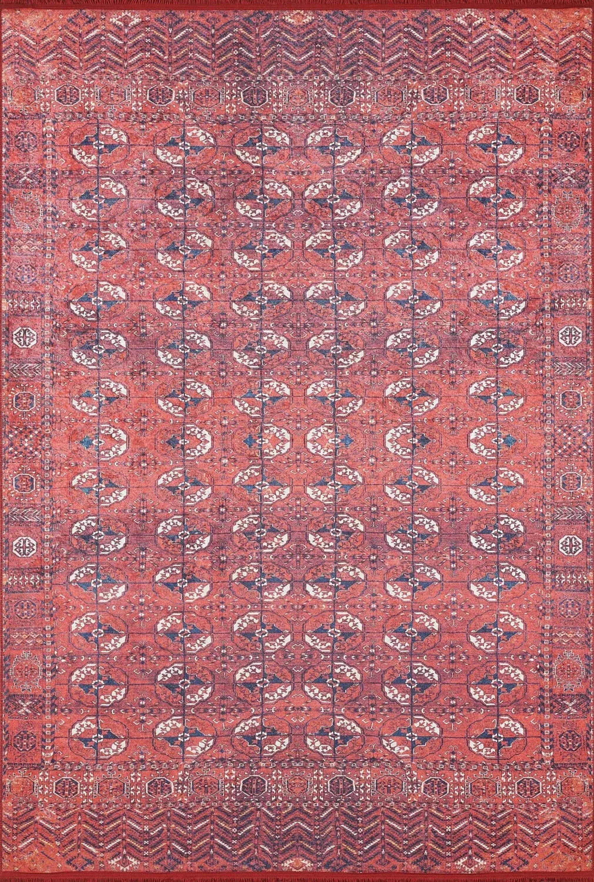 Kırmızı Vintage Eskitme Desenli Halı