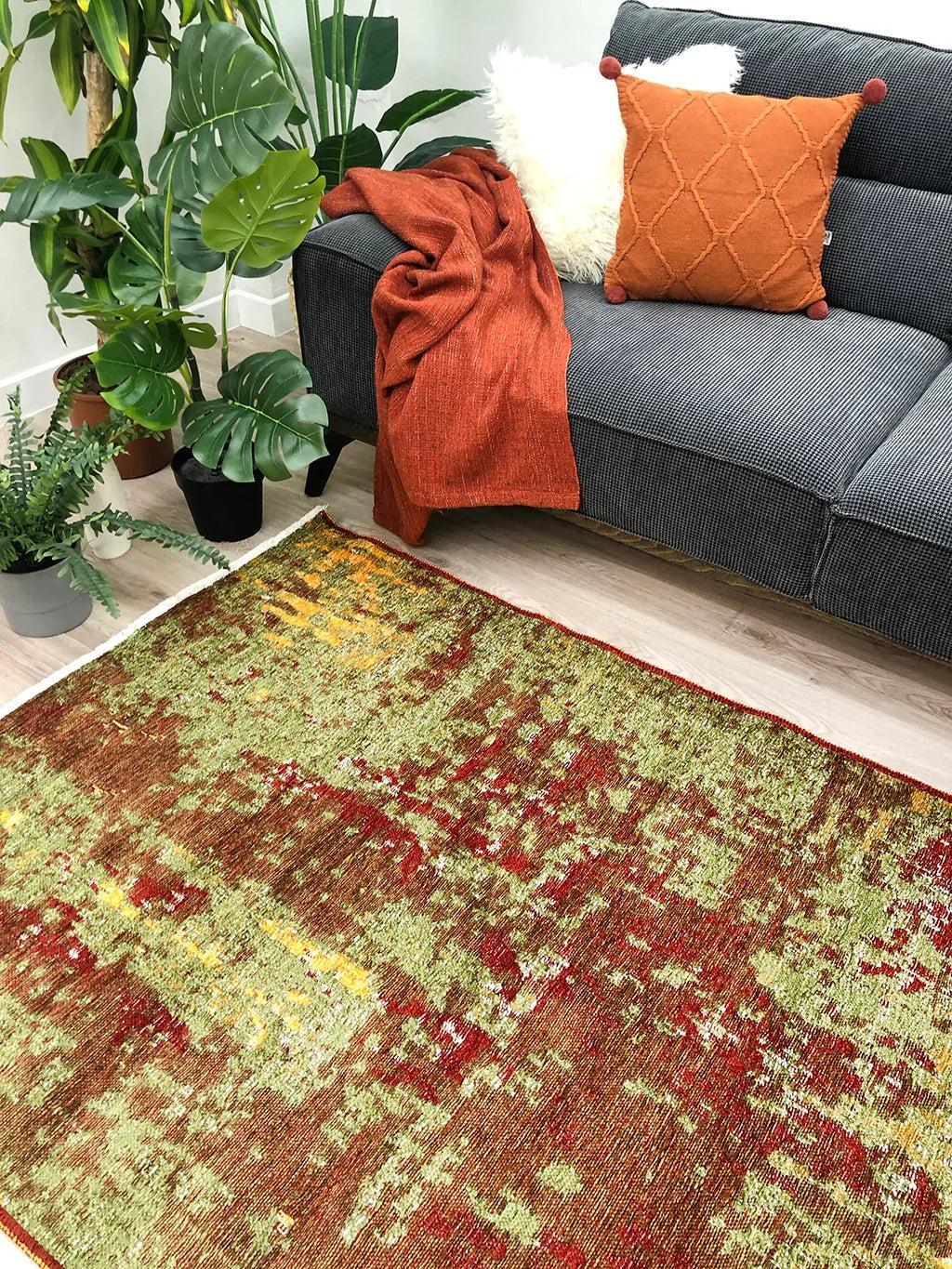 Kırmızı Yeşil Çift Taraflı Modern Yıkanabilir Antibakteriyel Halı