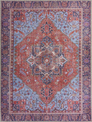 Kırmızı ve Mavi Madalyon Desenli Vintage Halı