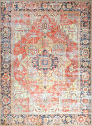 Kırmızı ve Mavi Madalyon Desenli Vintage Halı