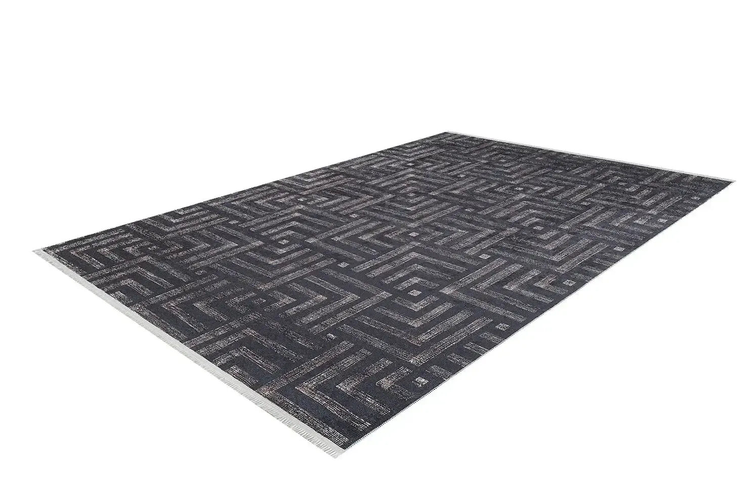 Koyu Antrasit Siyah Geometrik Desenli Halısı