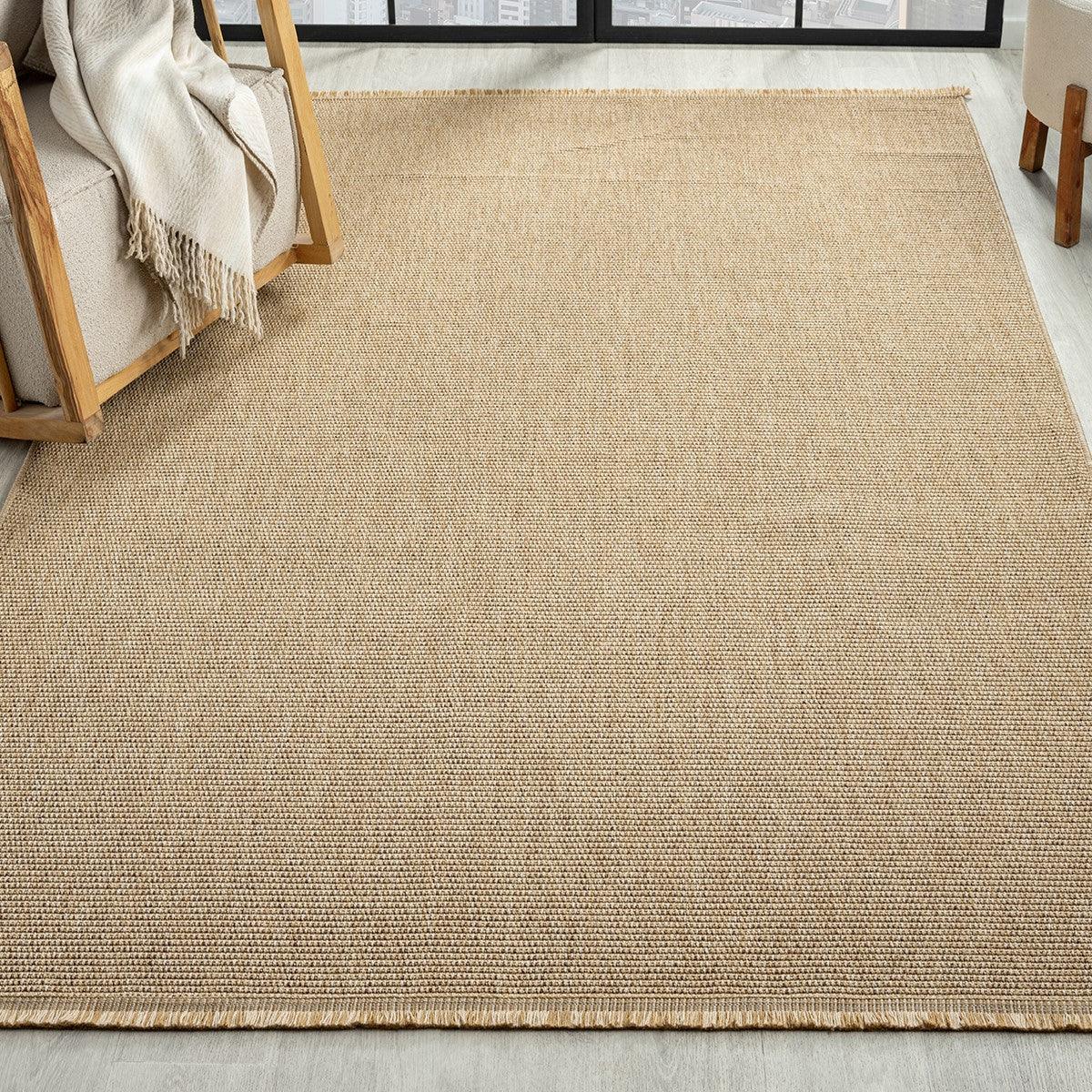 Koyu Bej Jüt Hasır Görünümlü Modern Halı