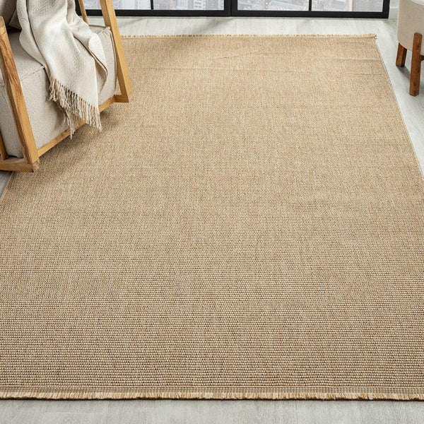 Koyu Bej Jüt Hasır Görünümlü Modern Halı - L664BJBO