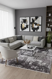 Koyu Füme ve Gri Modern Soyut Sanat Halısı