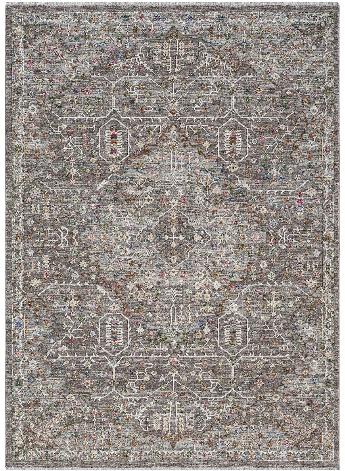 Koyu Gri Çok Renkli Otantik Eskitme Desenli Halı