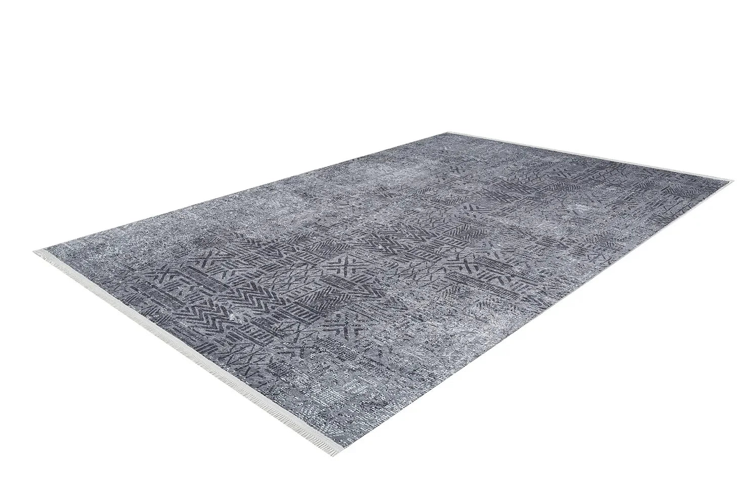 Koyu Gri Etnik Geometrik Desenli Modern Halı